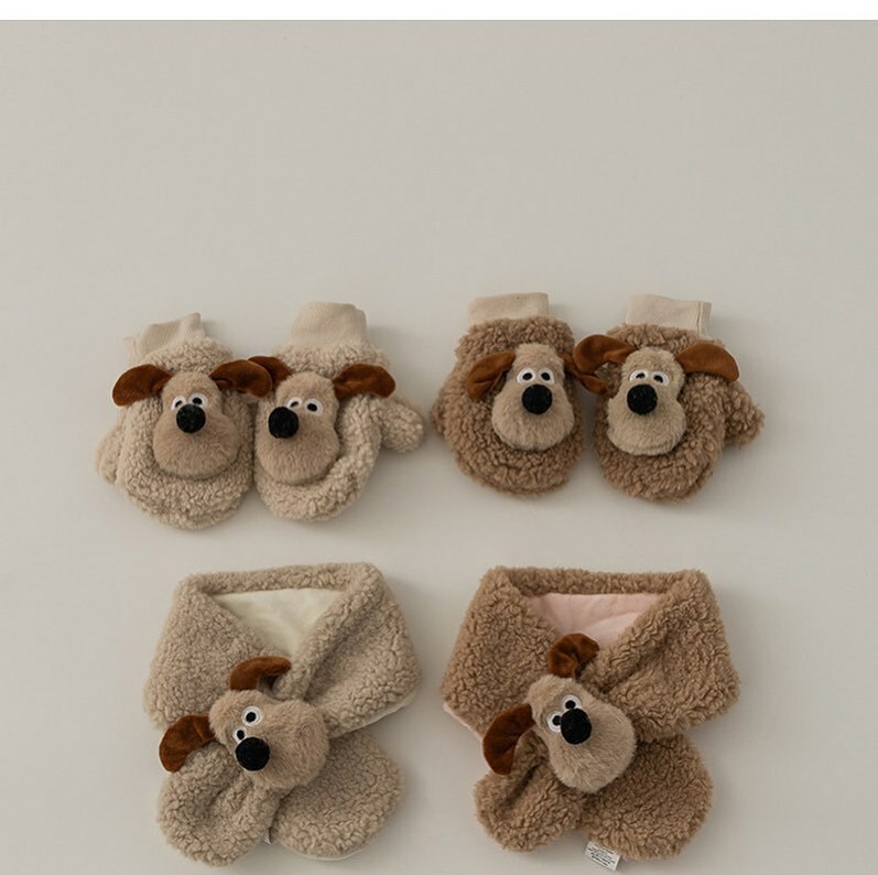 不買不行!超值保暖毛絨絨小狗圍巾+手套組