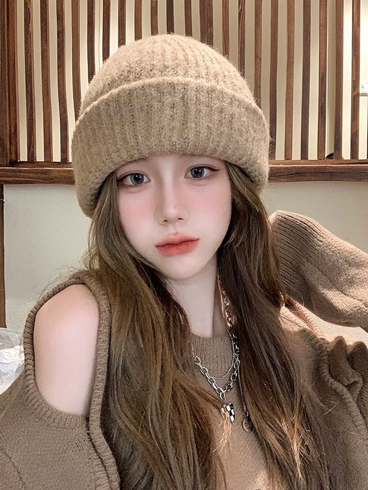 羊毛粗坑條針織毛帽/六色