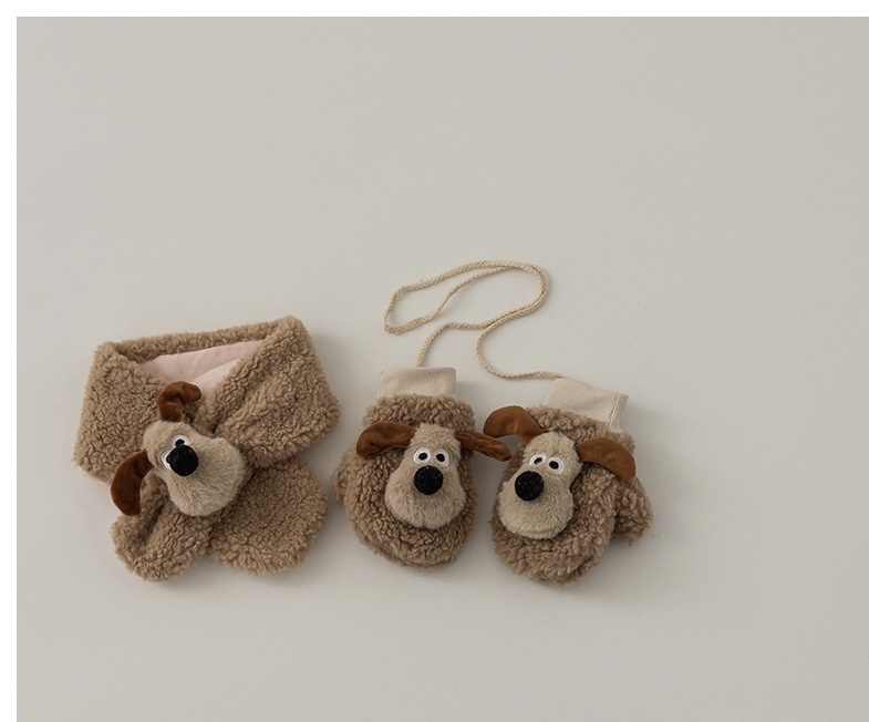 不買不行!超值保暖毛絨絨小狗圍巾+手套組