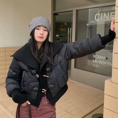 ᴷᴼᴿᴱᴬ 🇰🇷<現貨> 秋冬短版針織拼接造型保暖外套 (米白）