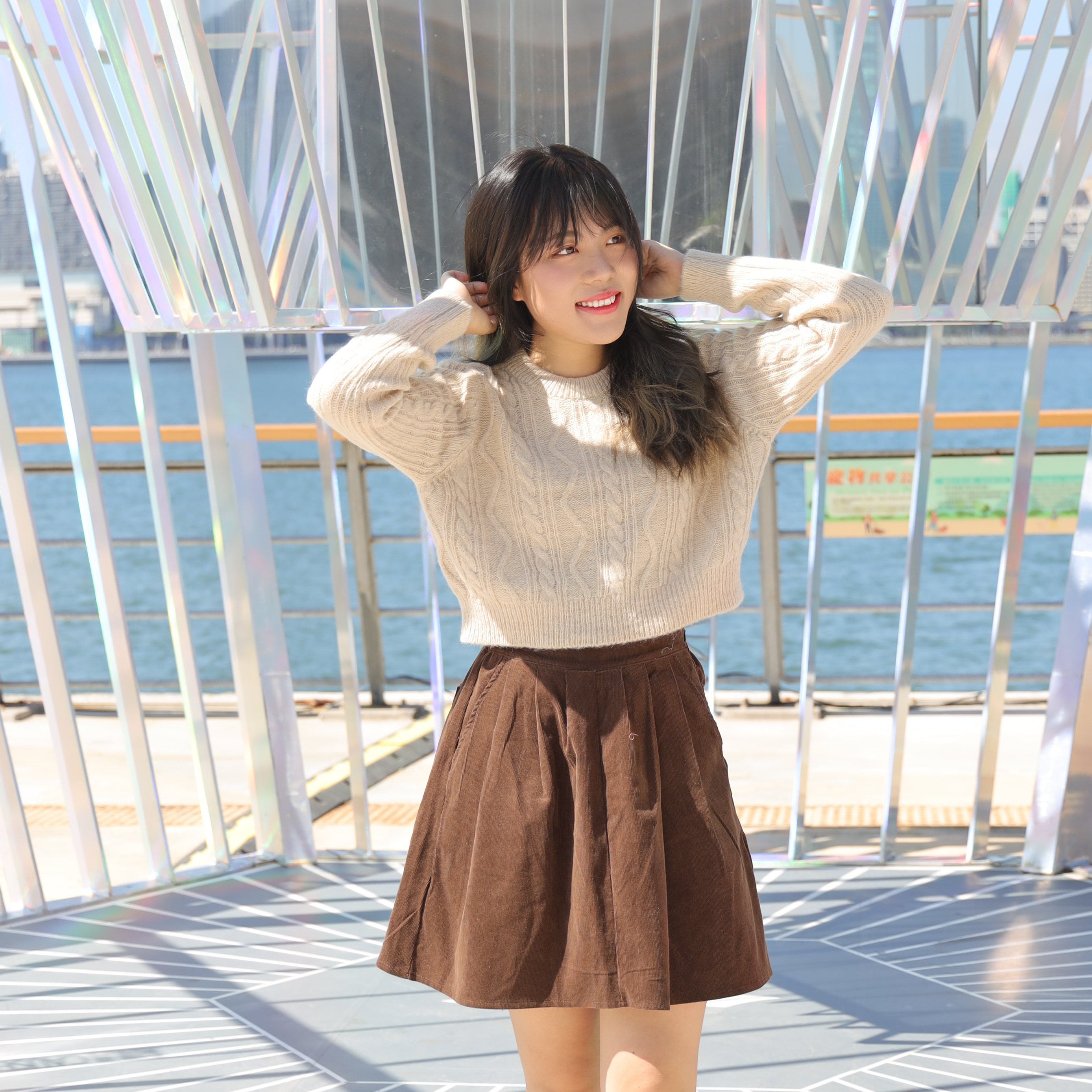 ||SK260||休閒燈花絨闊摺口袋短裙