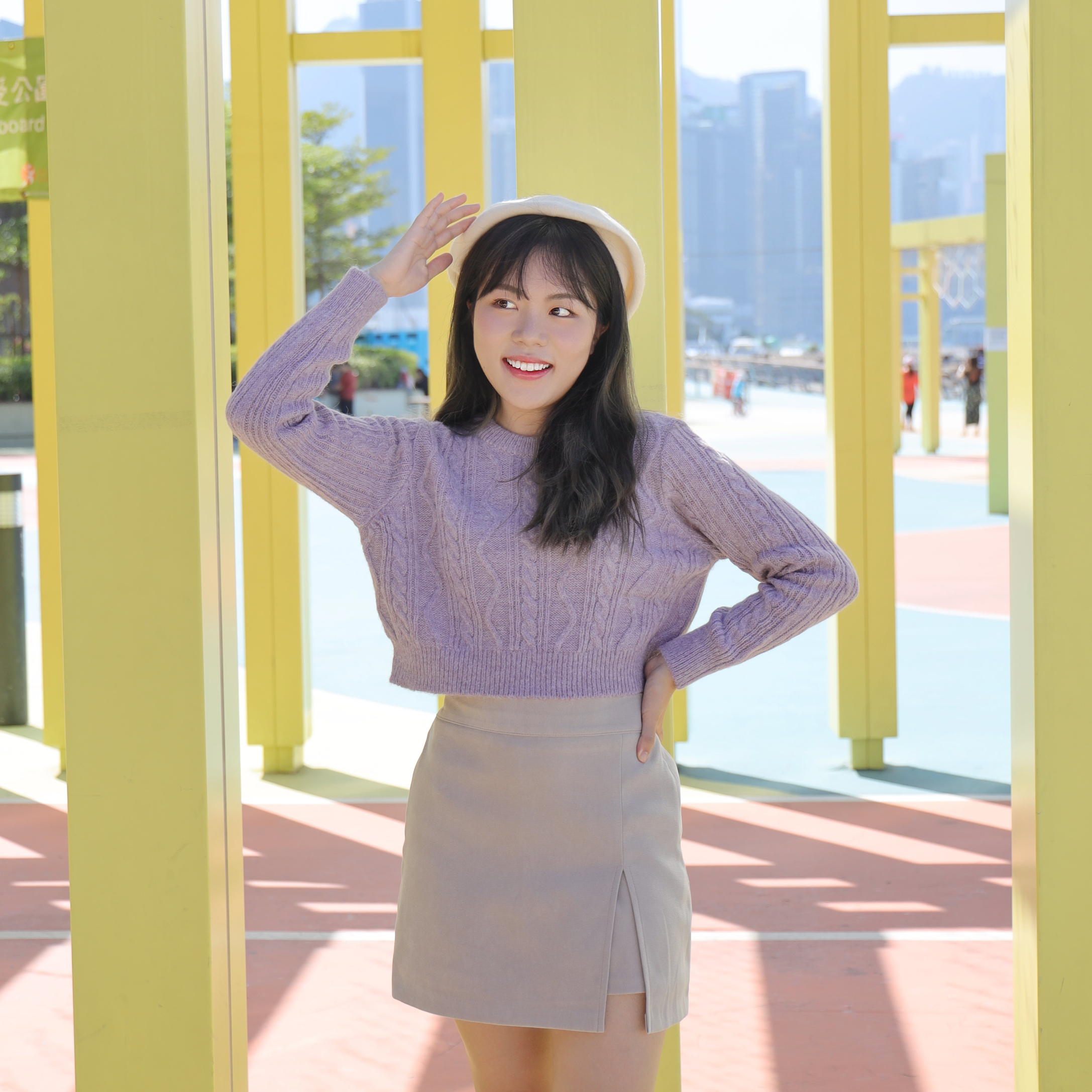 ||SK261||小開叉絨毛餅格A字短裙短裙