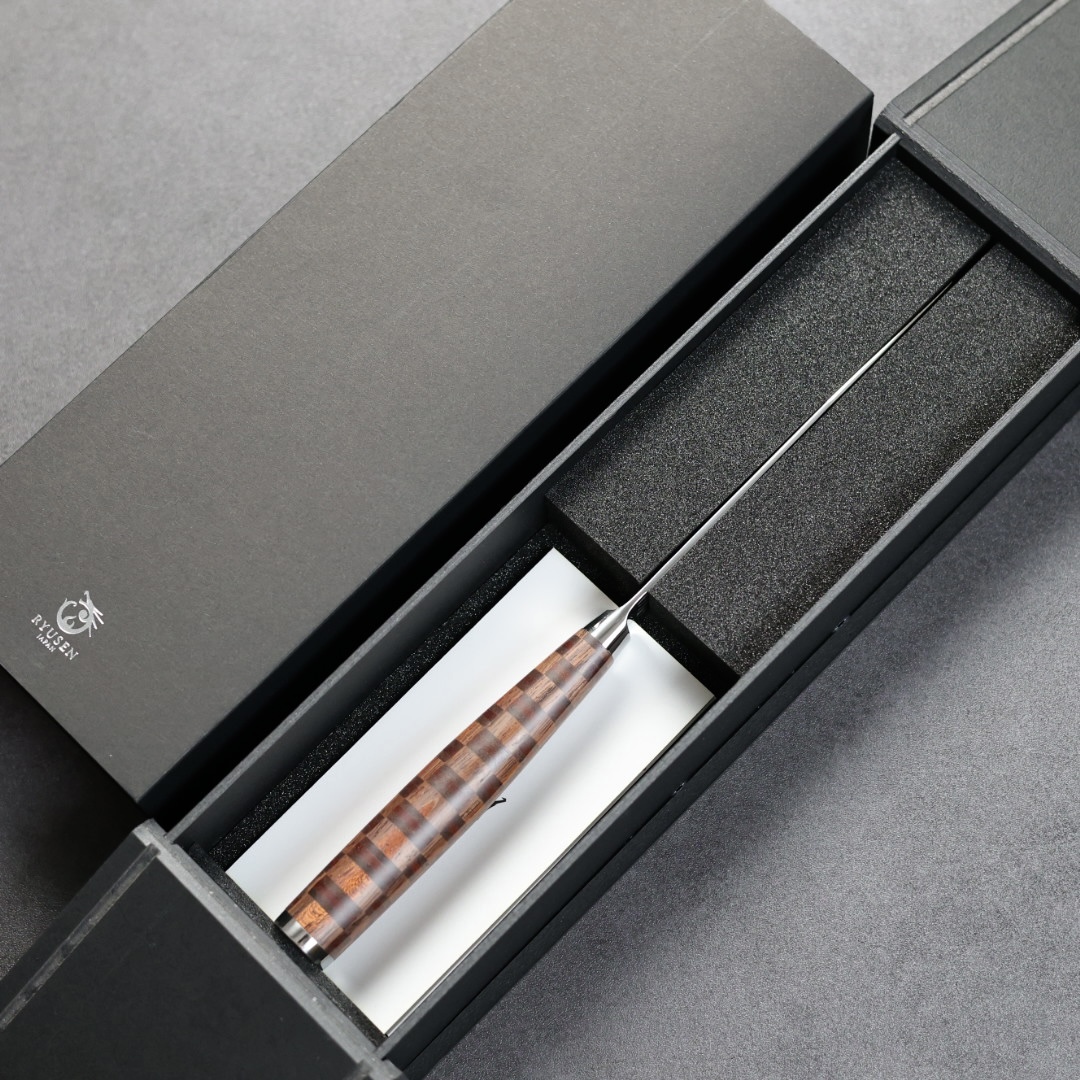 龍泉刃物 寄木細工 牛排刀/二崩 100mm ATS314 63層大馬士革