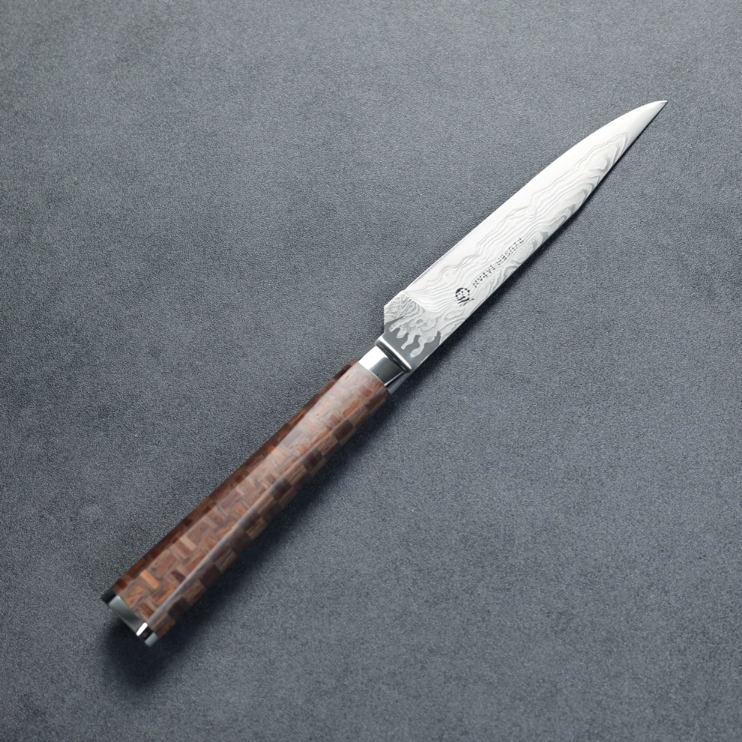 龍泉刃物 寄木細工 牛排刀/二崩 100mm ATS314 63層大馬士革