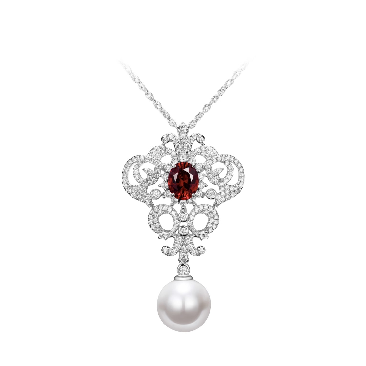 合成鋯石項鏈氣質紅色珠鏈 925銀項鏈