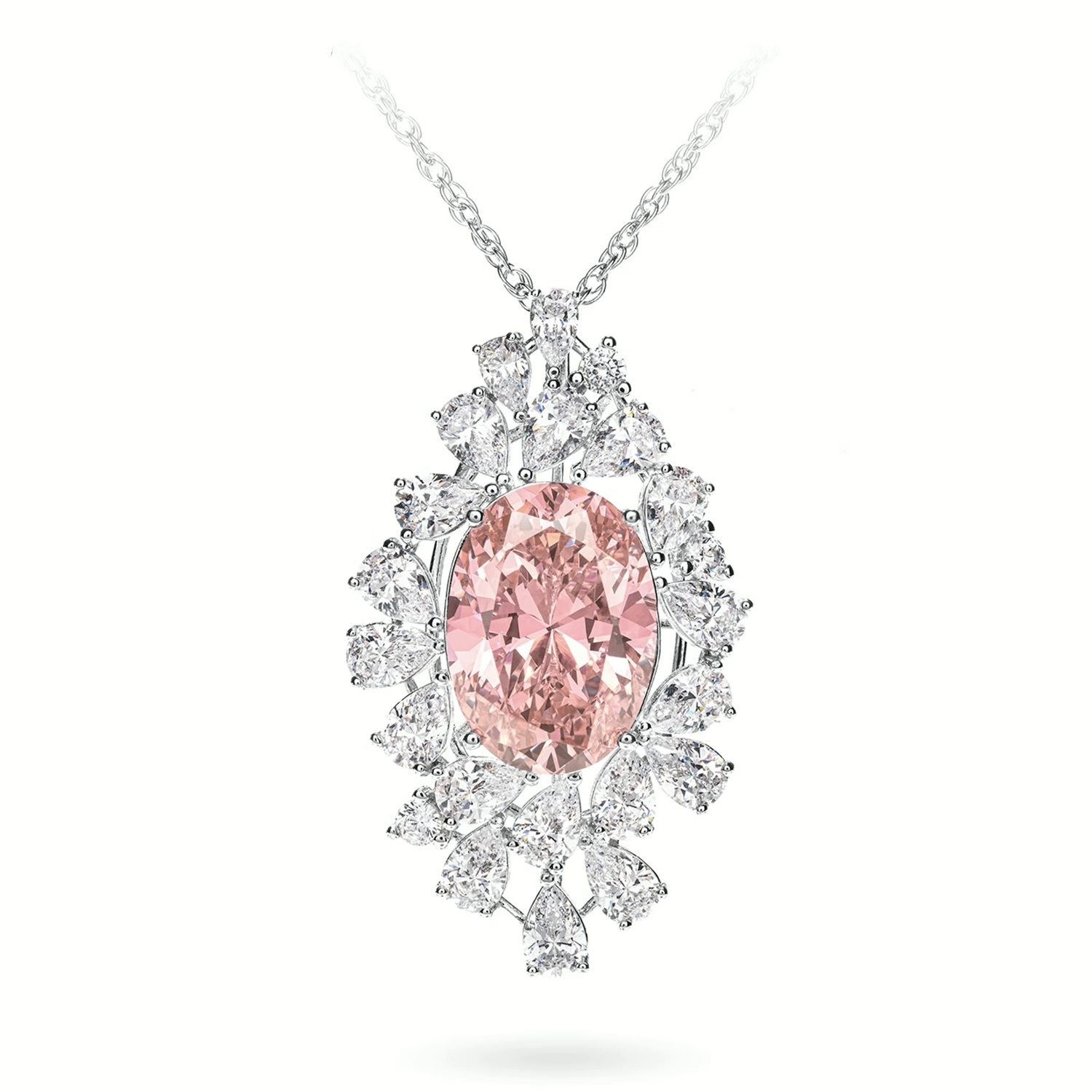 日落花朵項鏈粉合成鋯石吊墜 925銀項鏈