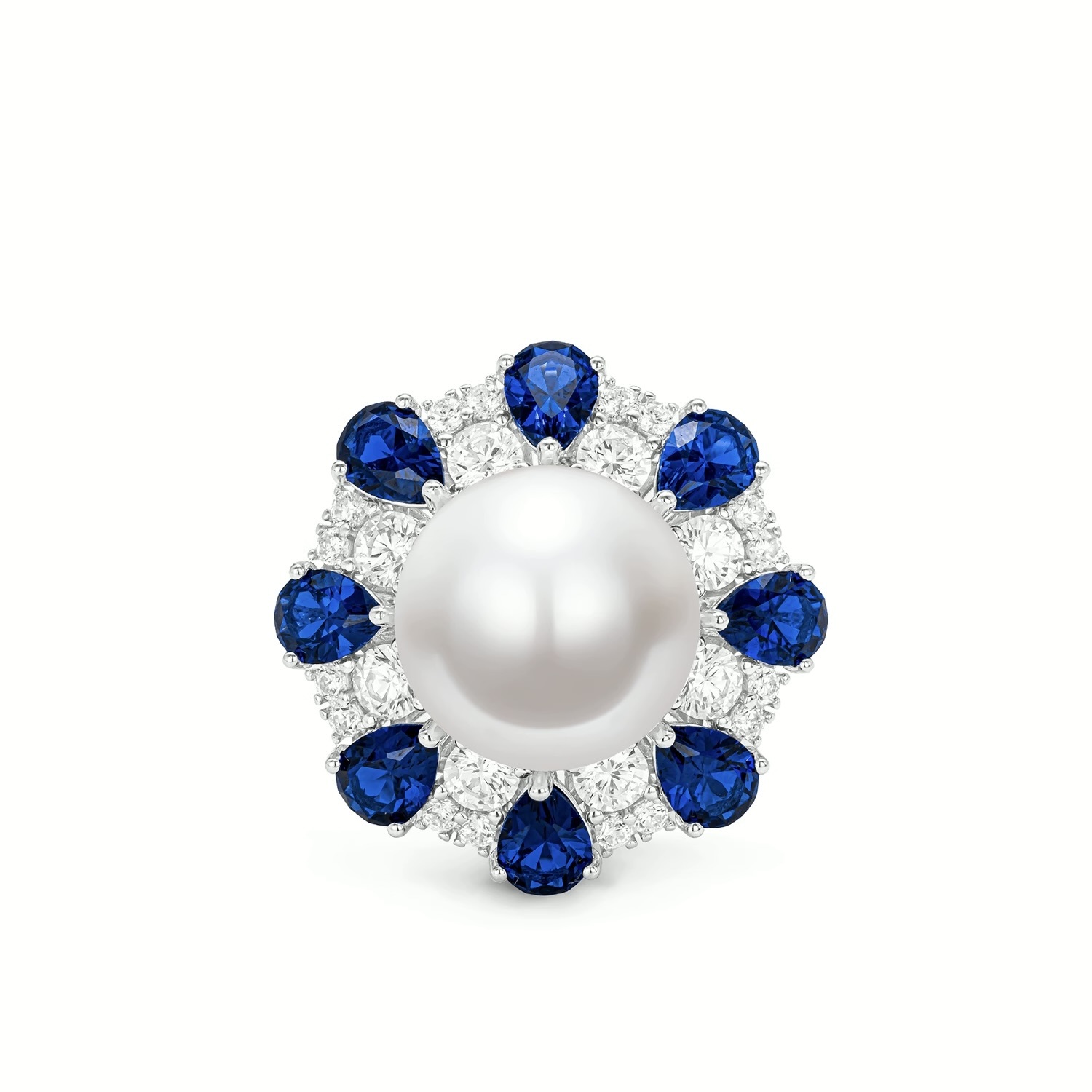 皇家藍太陽花仿珍珠戒指 925銀戒指