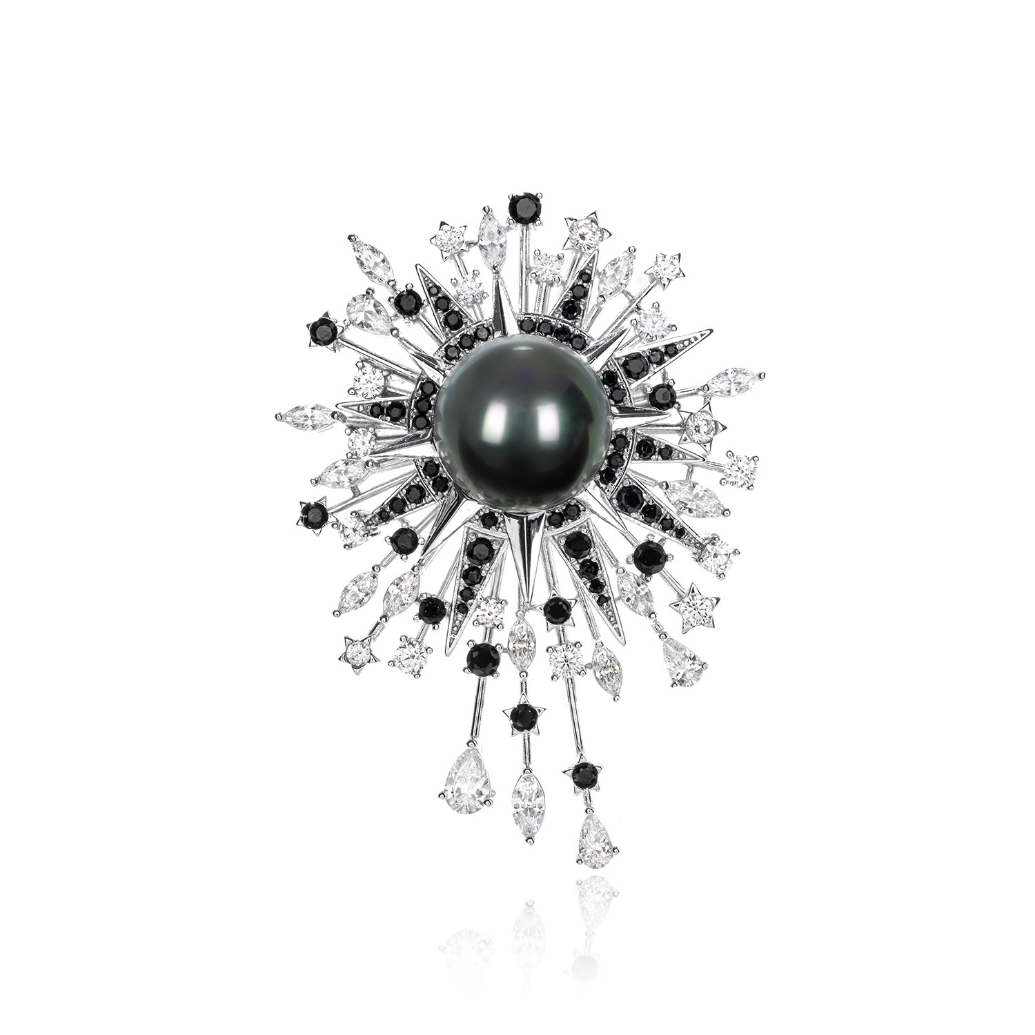 太陽耀斑遠山黛綠仿珍珠胸針 925銀胸針