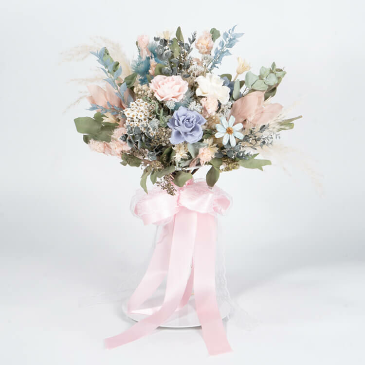 【森系戀曲】3朵永生主花中型捧花 - 甜粉藍