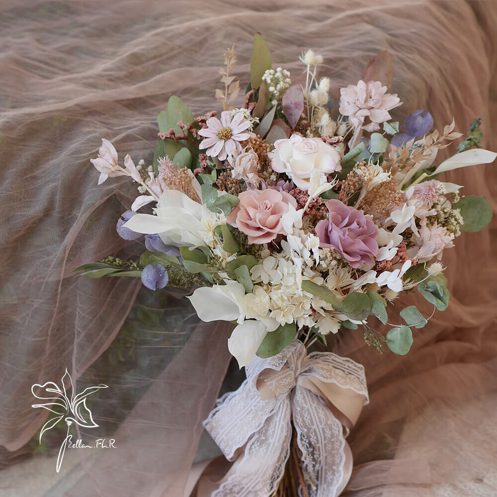 【森系戀曲】3朵永生主花中型捧花 - 溫婉紫