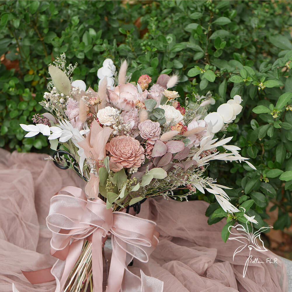 【春光燦爛】全乾燥中型捧花-暖藕粉