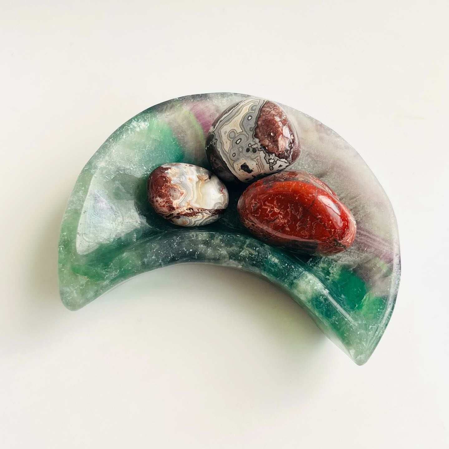 [原石] 螢石 水晶碗 月亮造型