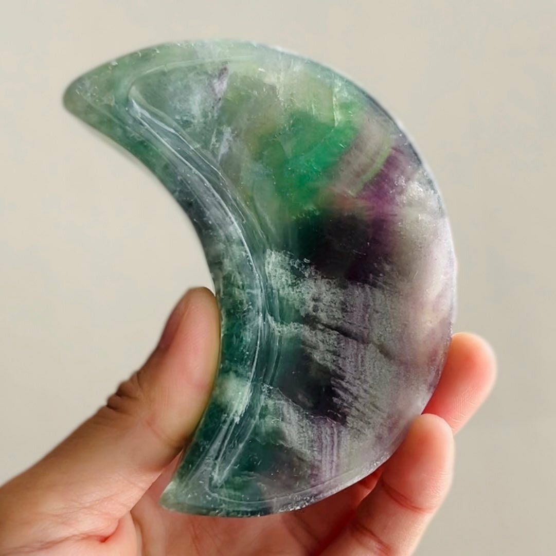 [原石] 螢石 水晶碗 月亮造型