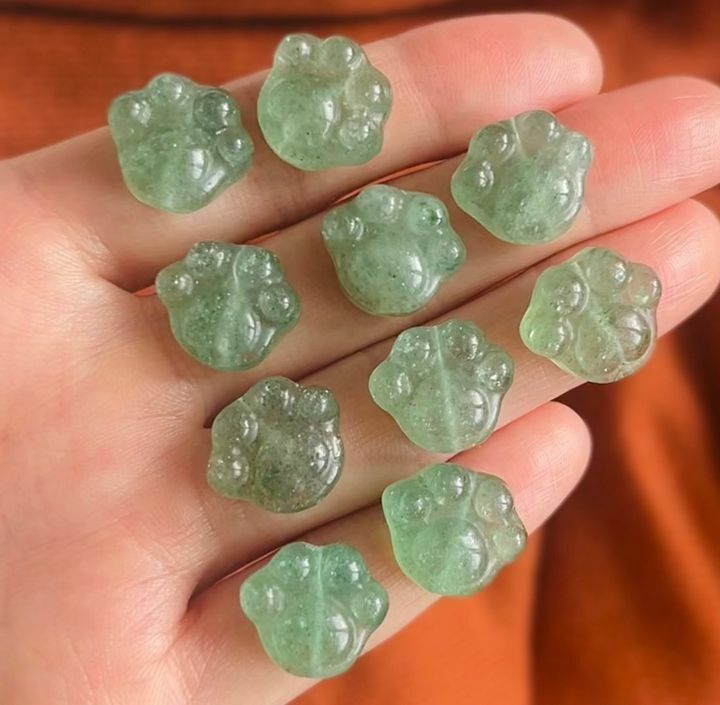 [原石] 綠草莓晶 貓掌 通孔