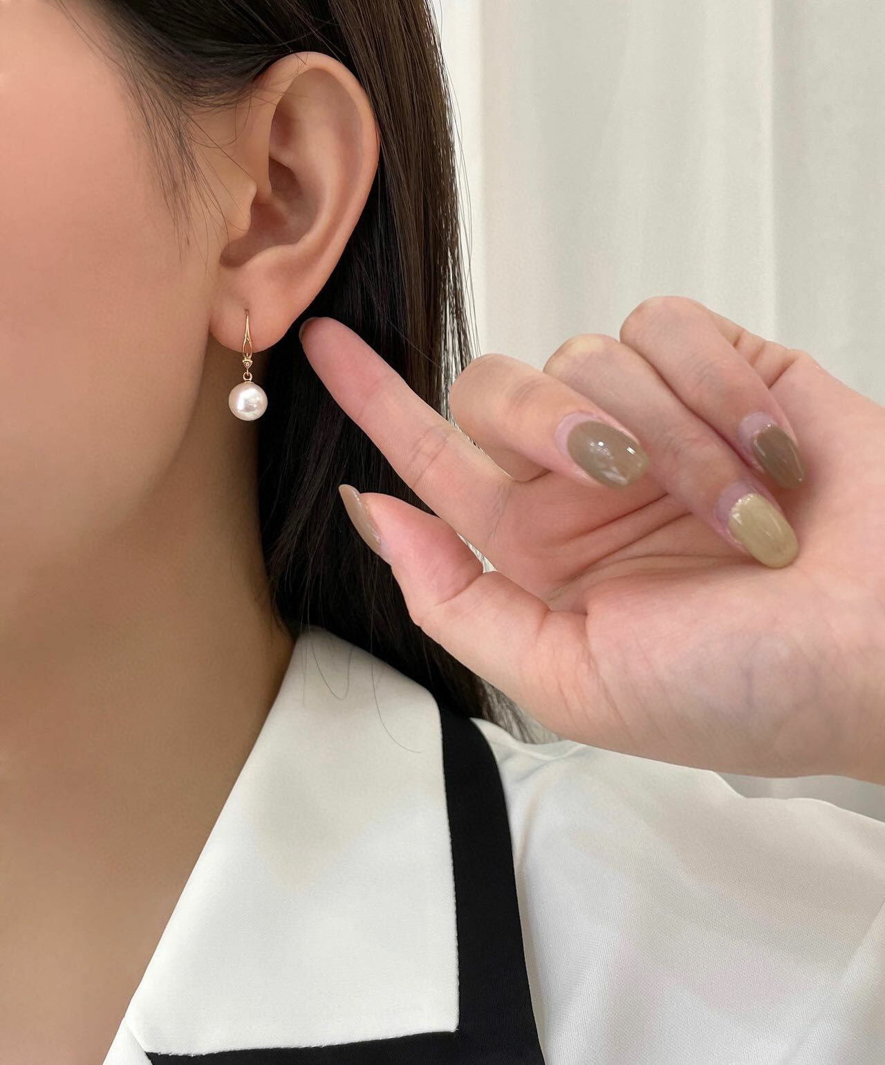 18K玫瑰金天然鑽石珍珠耳環