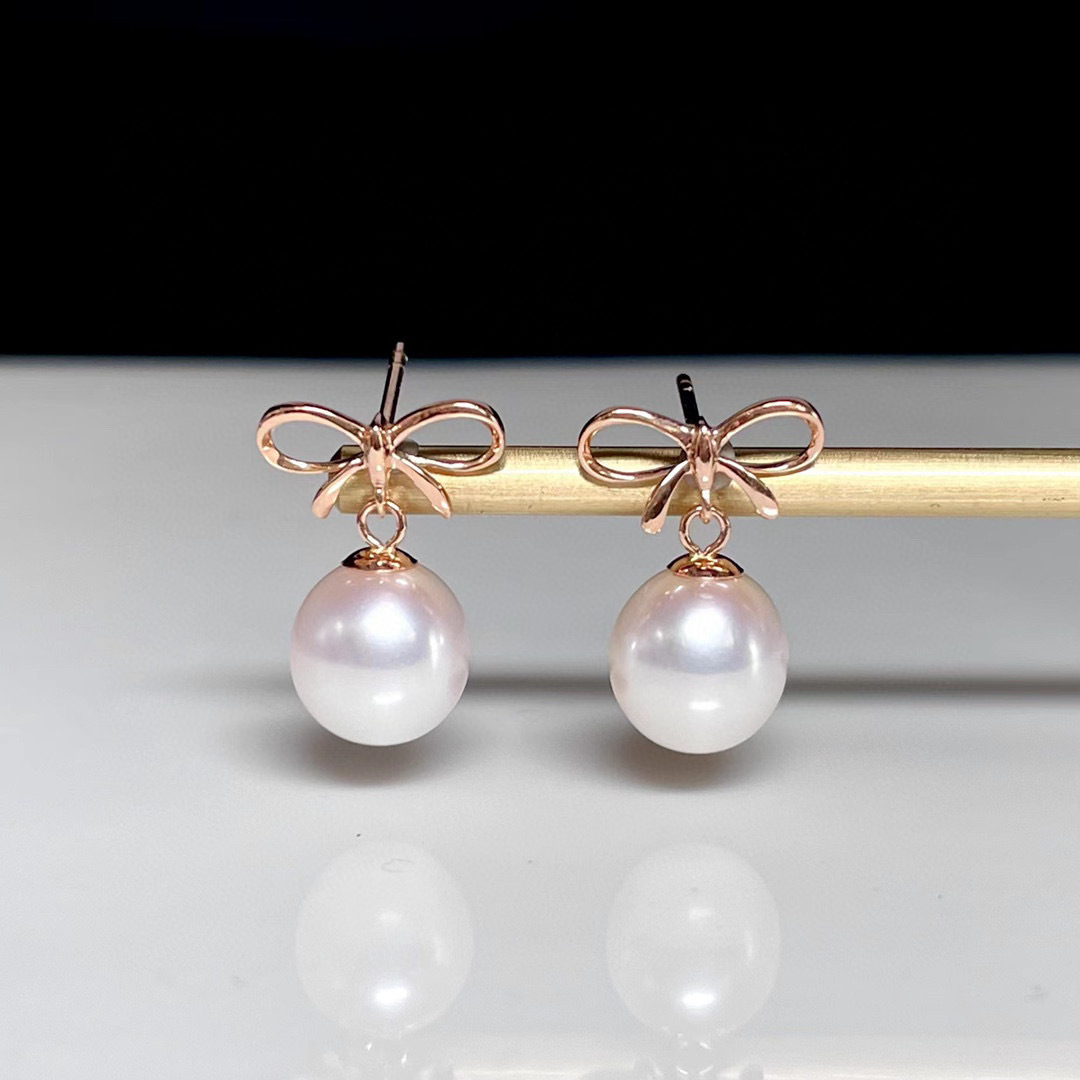 18K玫瑰金珍珠耳環