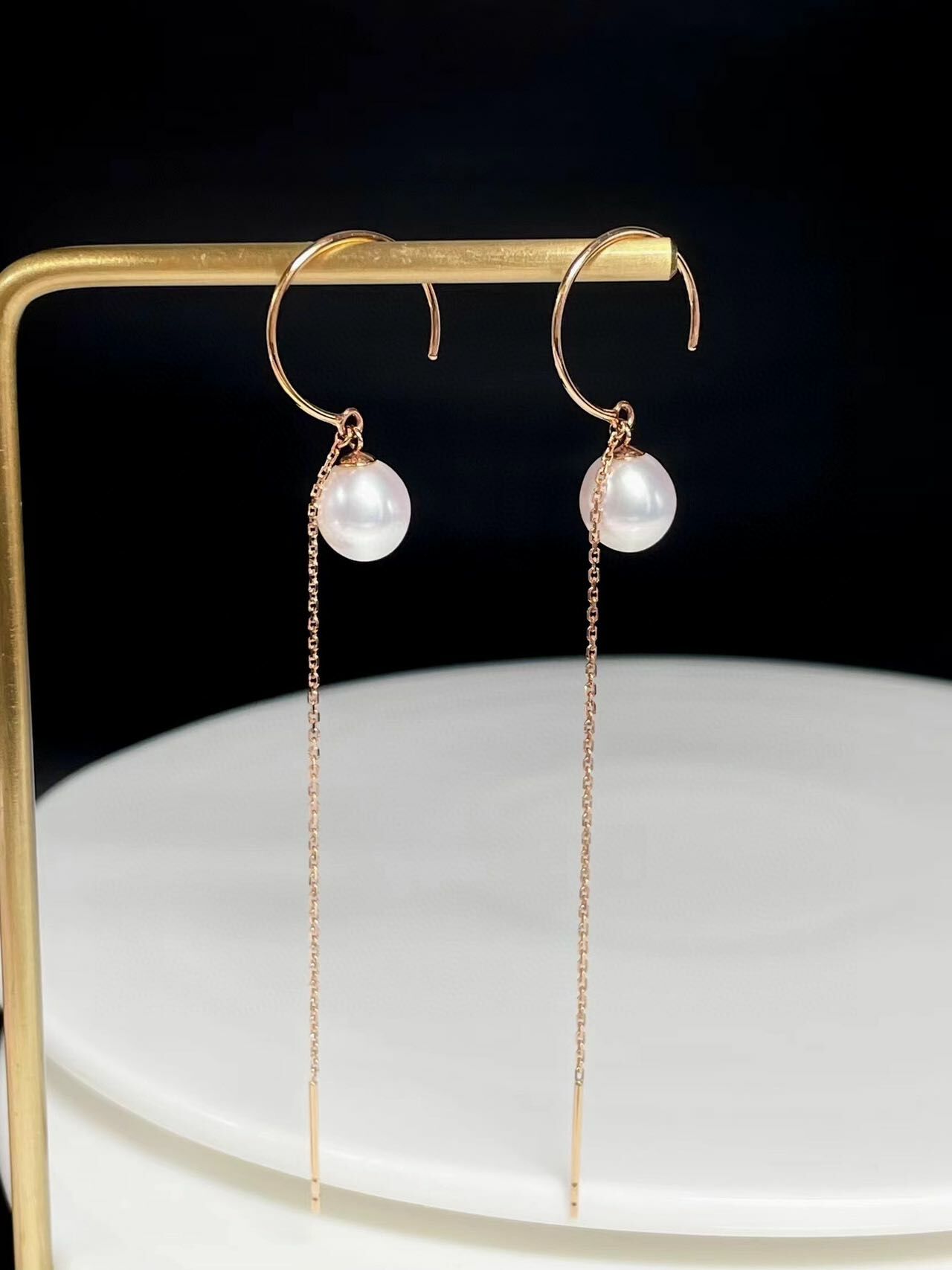 18K玫瑰金珍珠長耳環