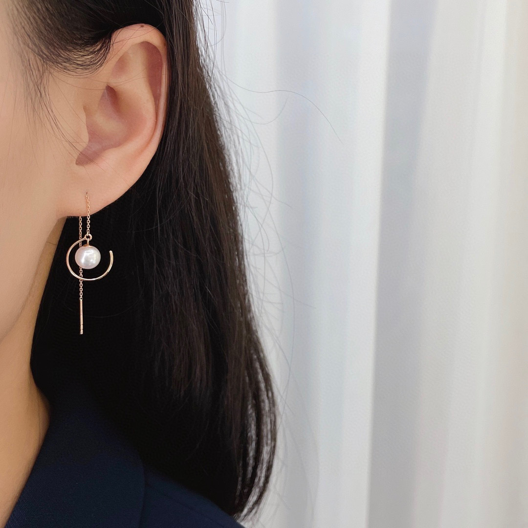 18K玫瑰金珍珠長耳環