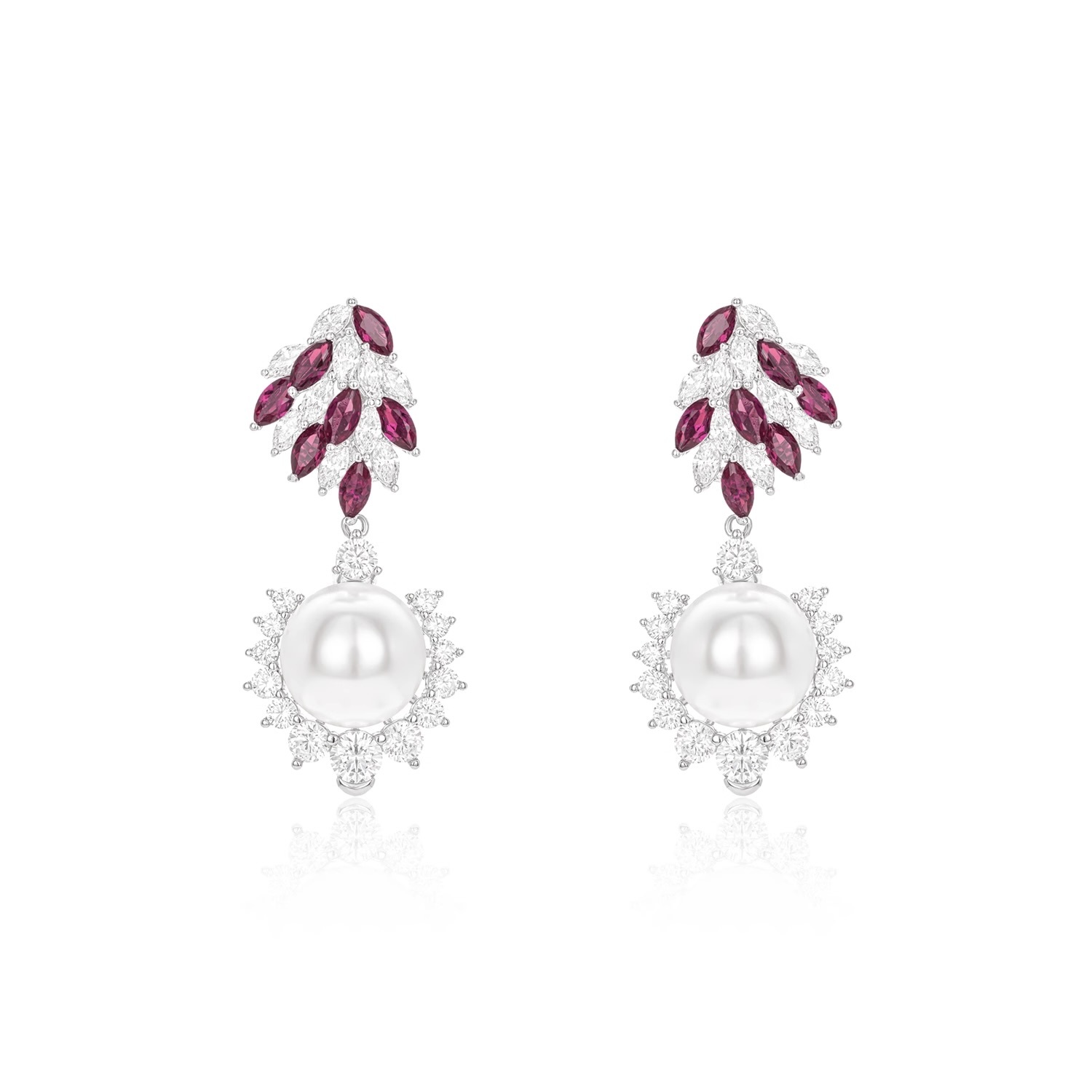 仿珍珠鴿血紅耳環925銀耳環