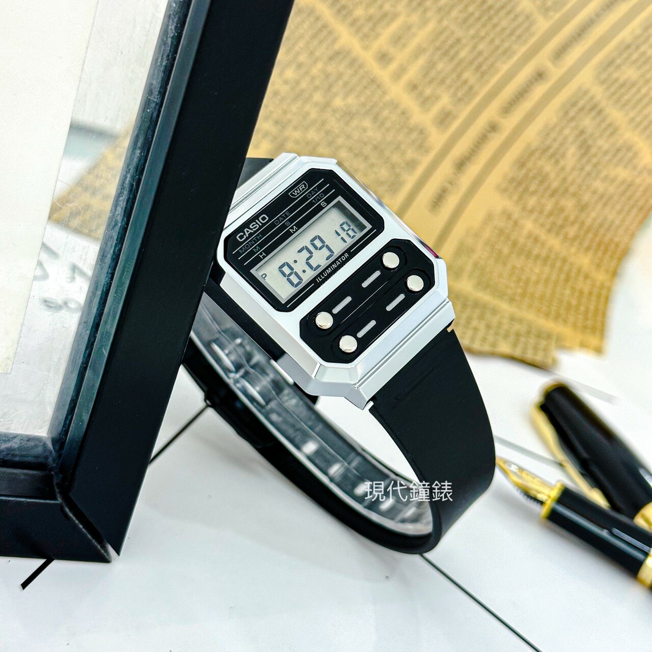 【CASIO 卡西歐】復古方型電子錶 A100WEF-1A 32.7mm 現代鐘錶