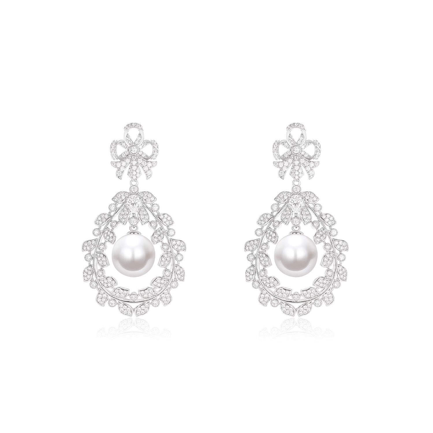 柳葉環形仿珍珠耳環 925銀耳環