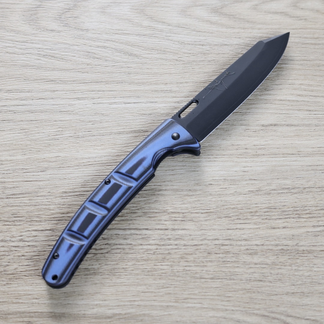 黑崎優 折疊刀 100mm 黑染 SG2粉末HSS鋼 藍/付皮套
