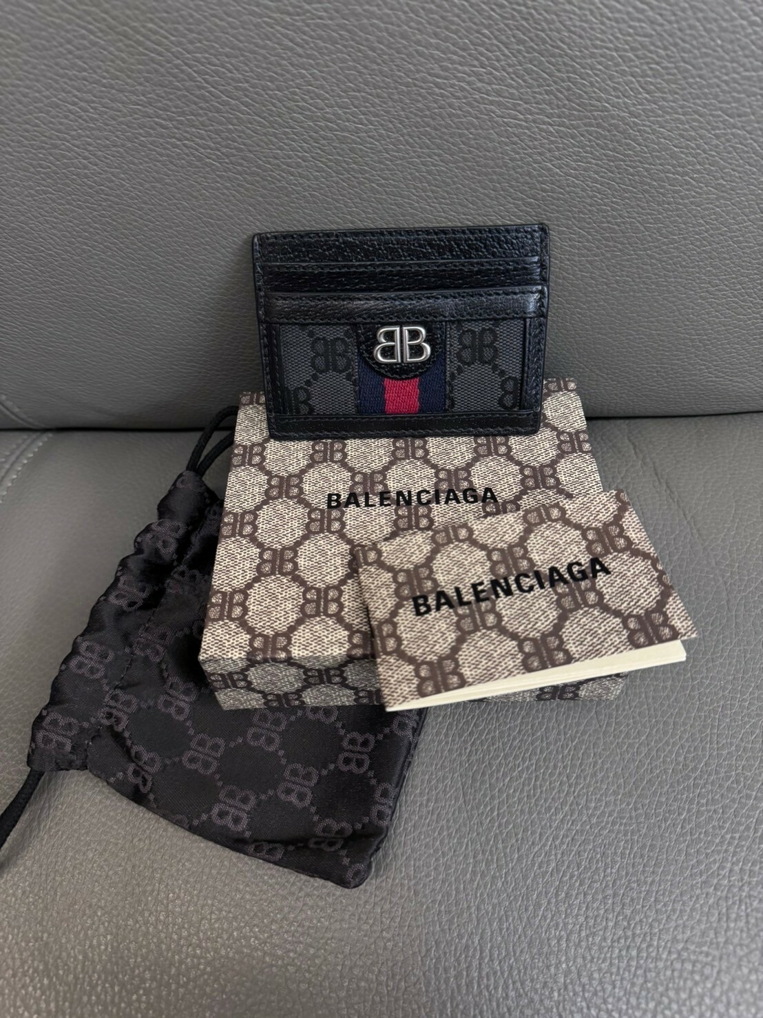 Balenciaga x Gucci 絕版重磅聯名 質感黑 雙B Logo 滿版緹花卡夾