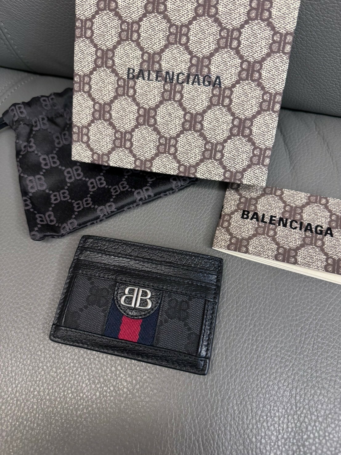 Balenciaga x Gucci 絕版重磅聯名 質感黑 雙B Logo 滿版緹花卡夾