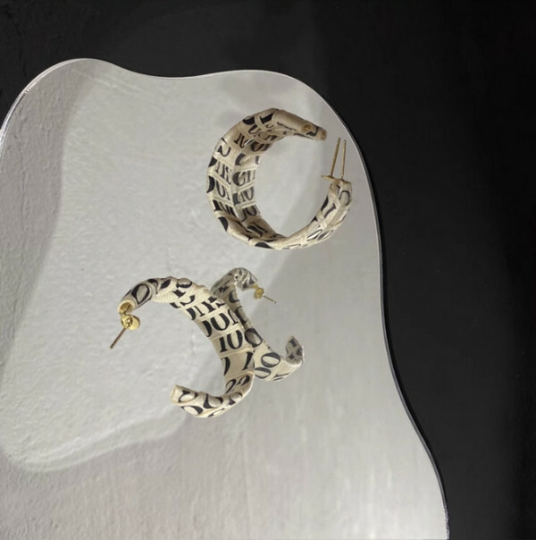 Metallic cloth letter earrings