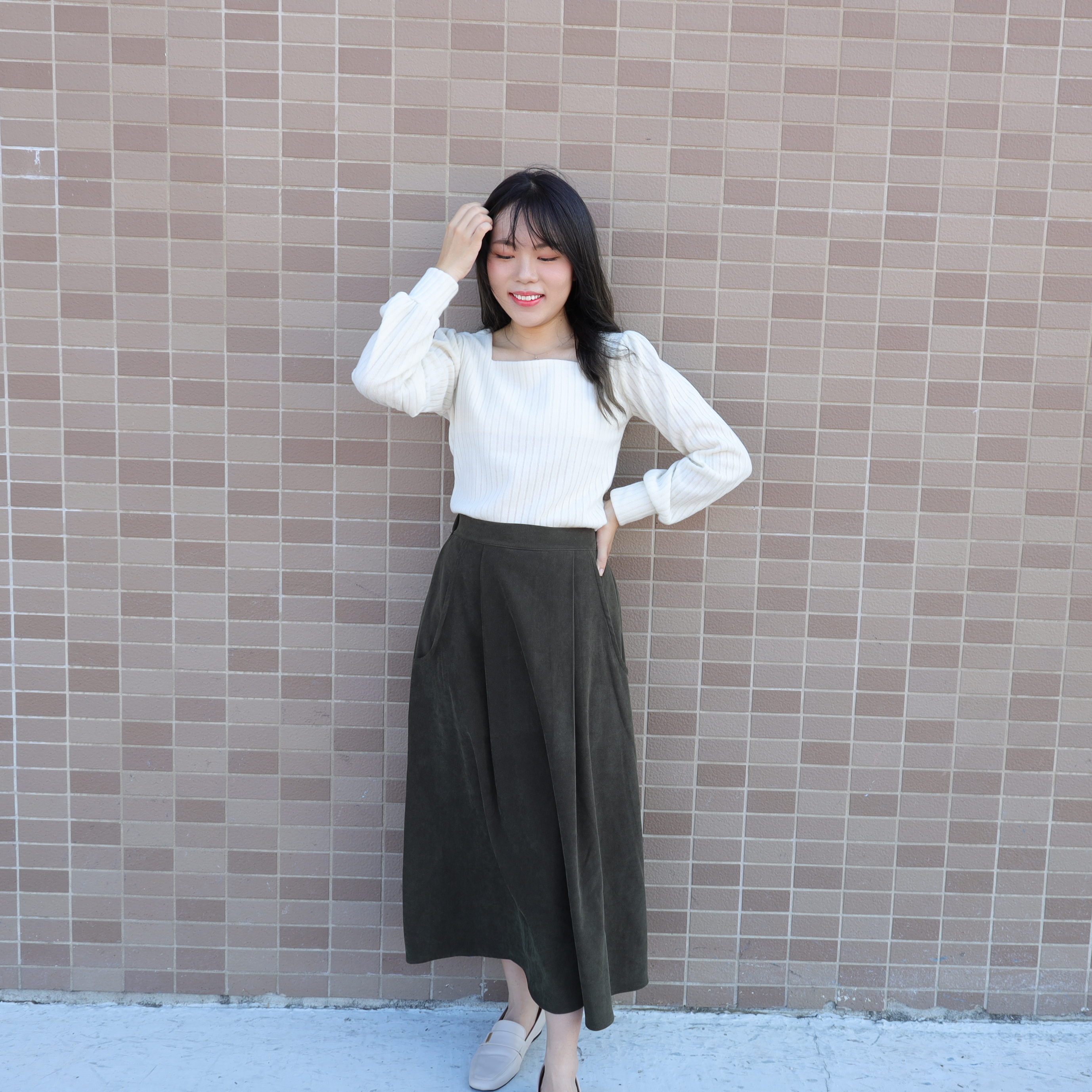 ||skl231|| 隨意感口袋秋冬傘長裙