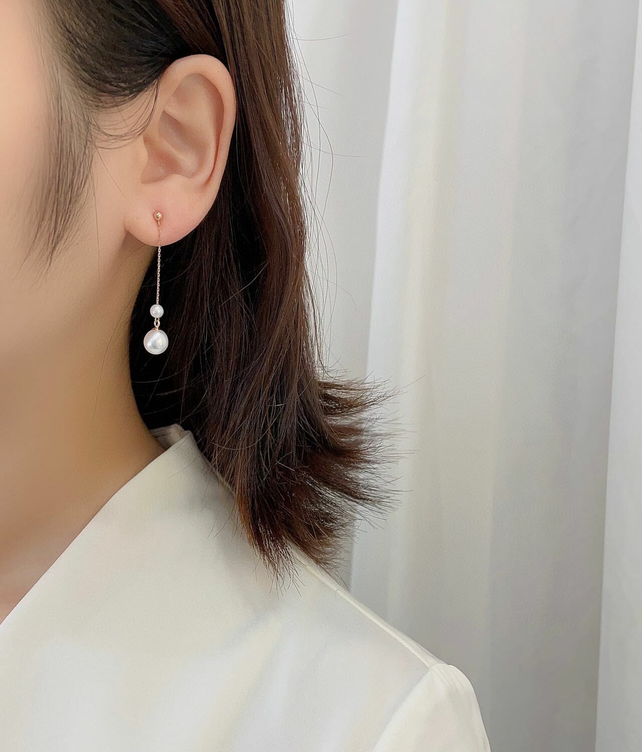 18K玫瑰金珍珠長耳環