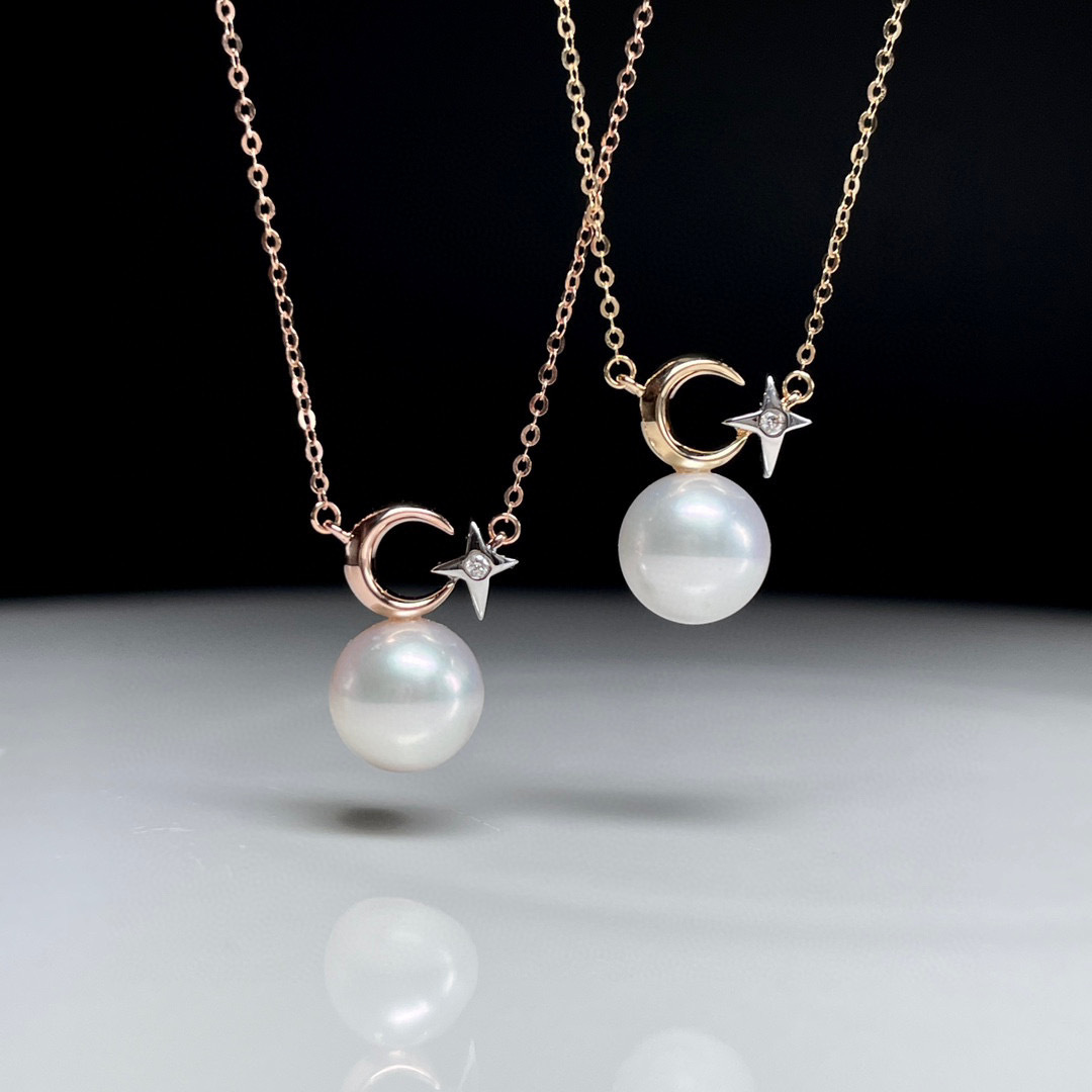 18K玫瑰金天然鑽石珍珠頸鏈