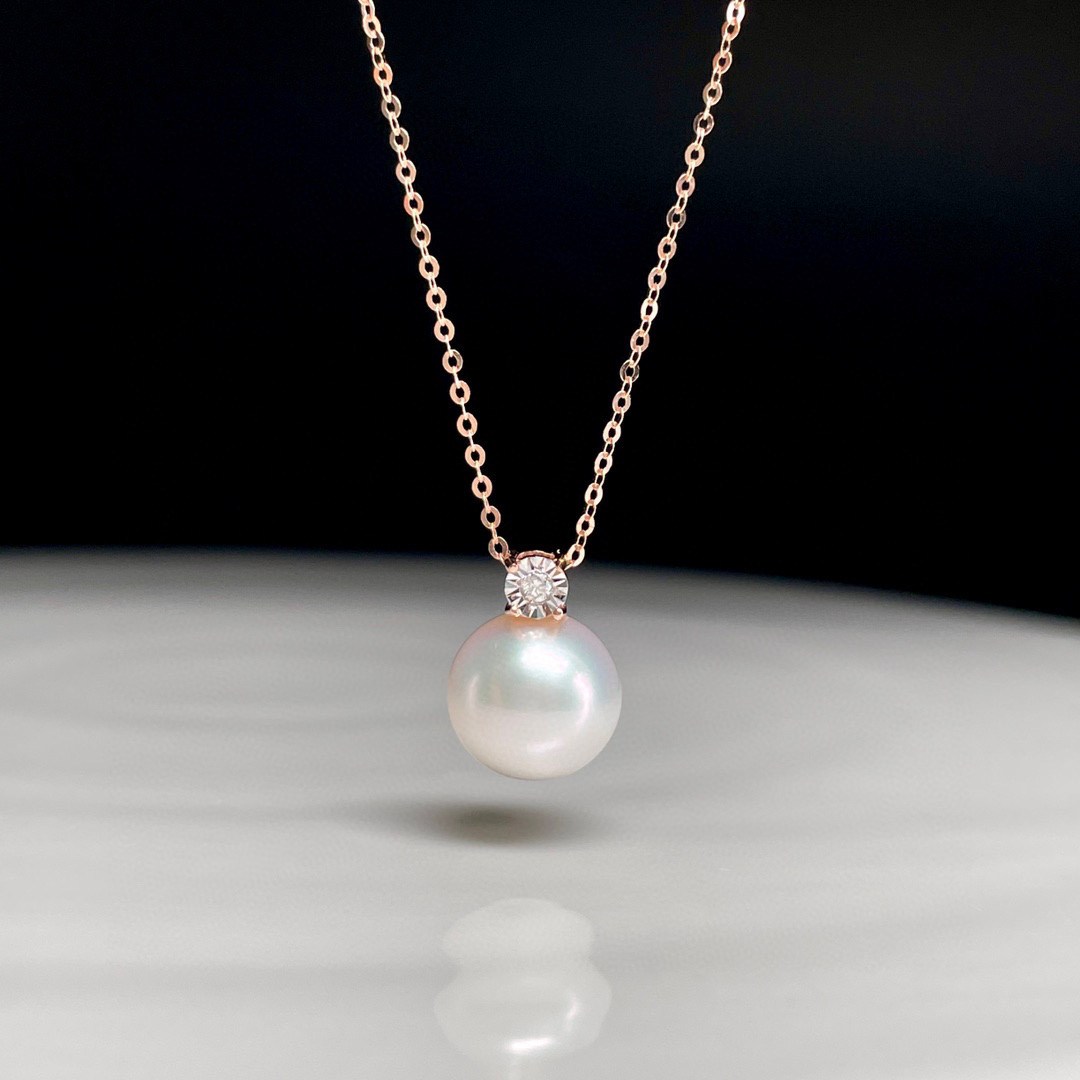 18K玫瑰金天然鑽石珍珠頸鏈