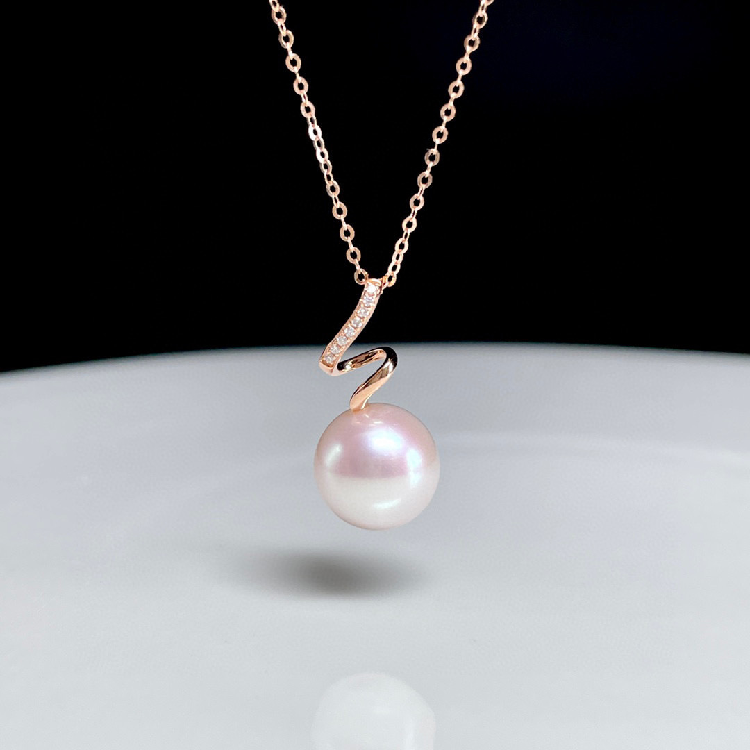 18K玫瑰金天然鑽石珍珠頸鏈