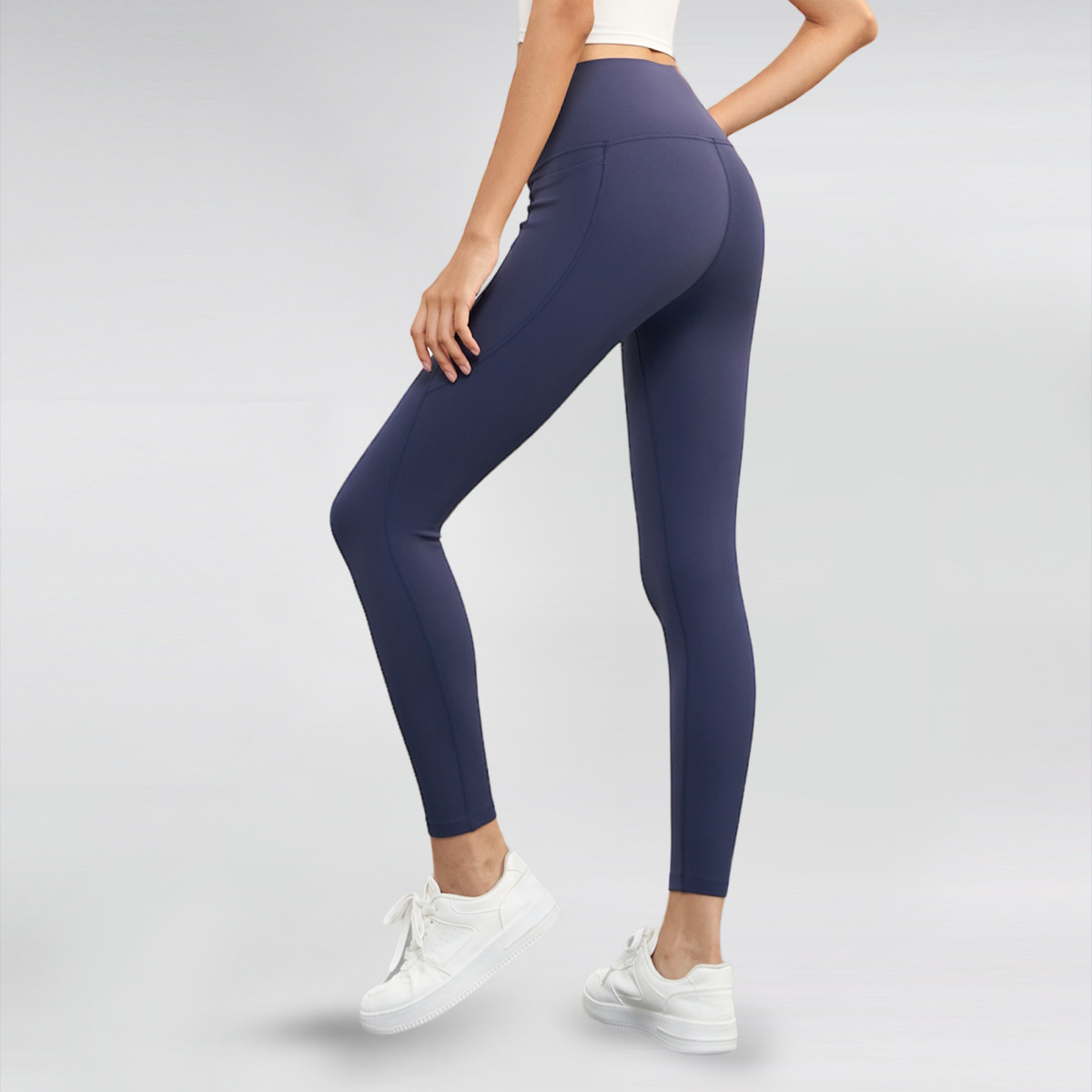 加厚薄絨高腰收腹無尷尬線側口袋九分瑜珈/運動/緊身機能褲