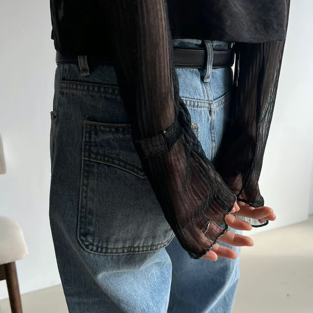 金屬絲線透視藝術高領內搭(黑)