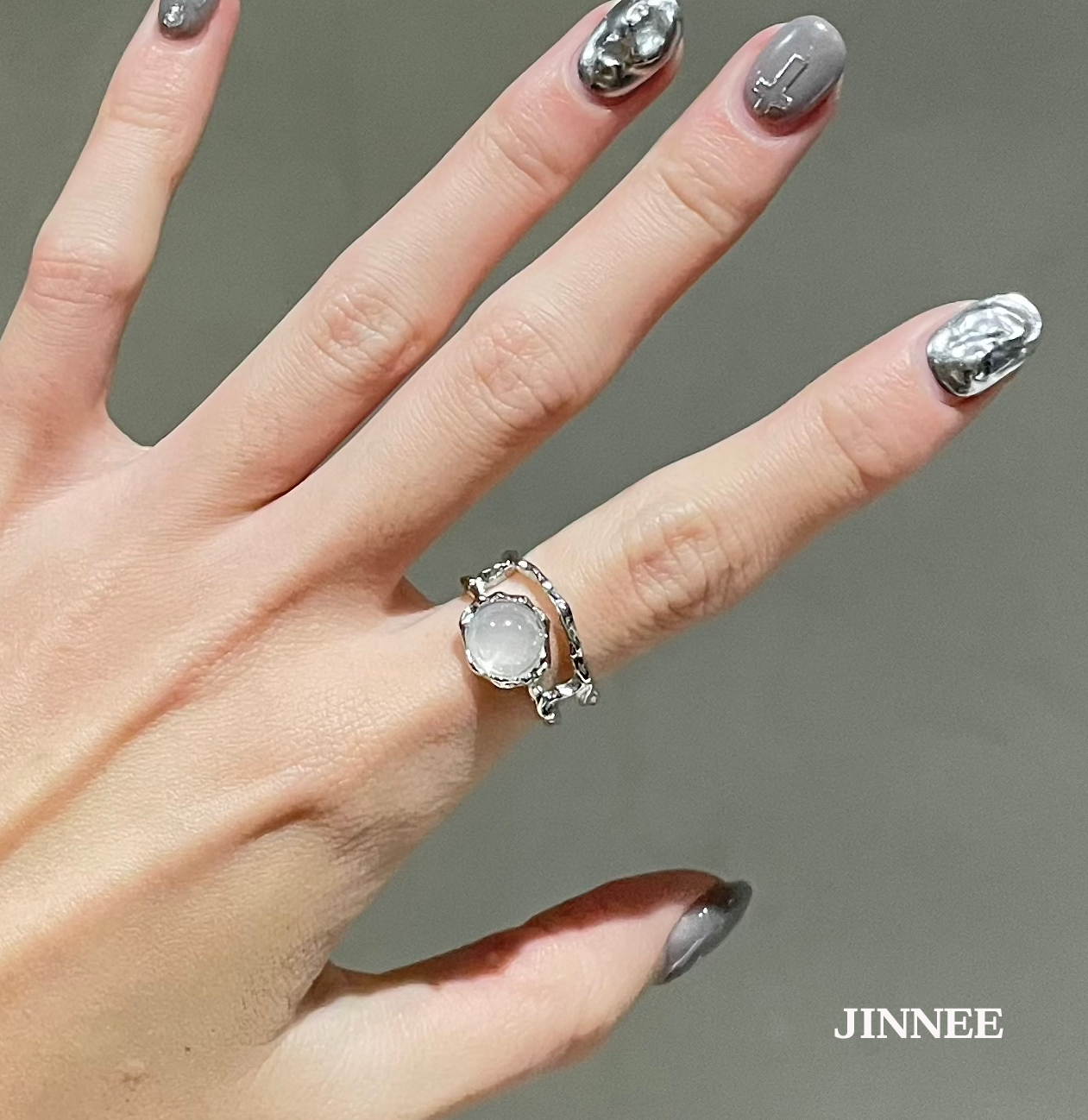 JINNEE - 月光石 水銀 溶解 戒指 鈦鋼 鋼戒