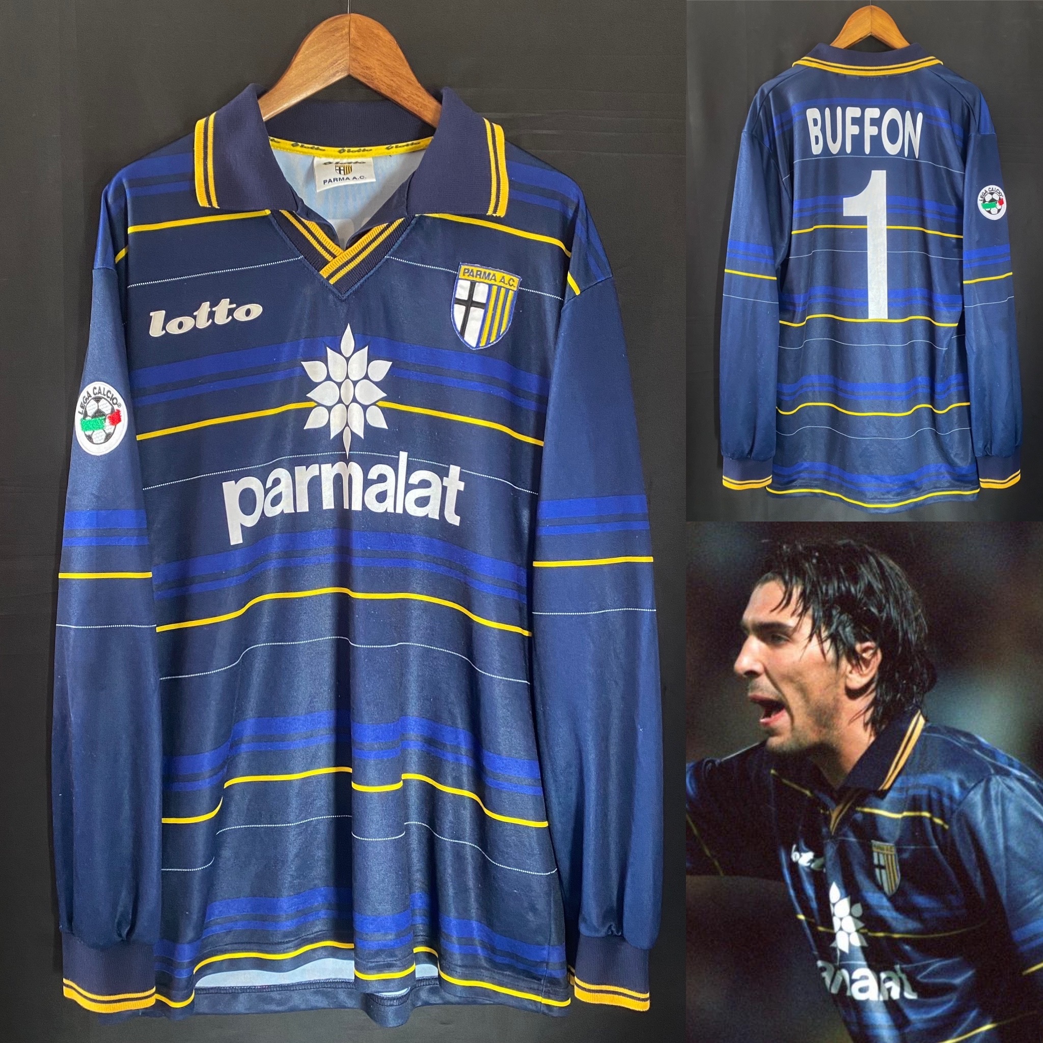 (Match Issue) Parma 1998-1999 Lotto Goalkeeper Match Worn Issue Shirt #1 BUFFON