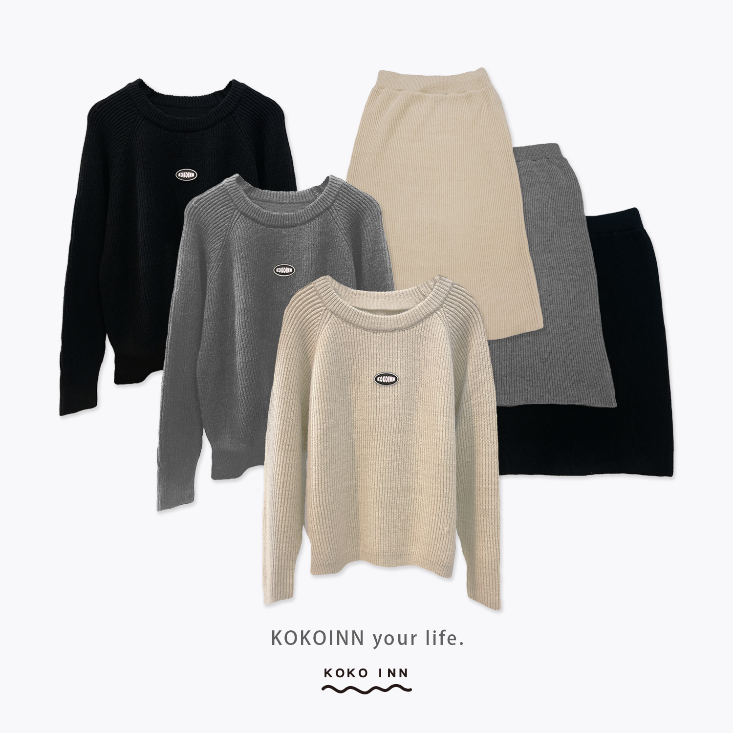 KOKOINN 針織圓領毛衣長裙套裝