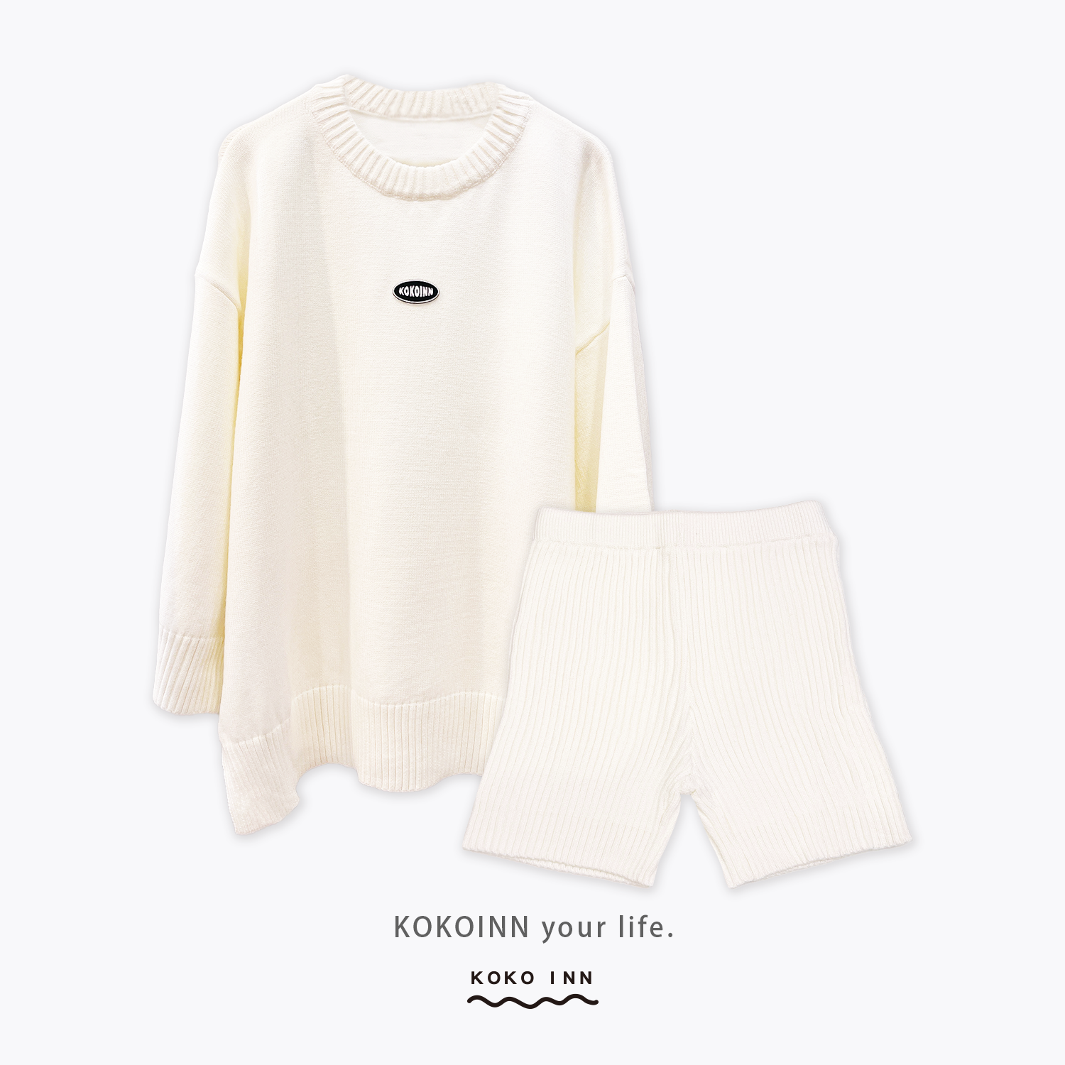 KOKOINN 針織毛衣坑條短褲套裝