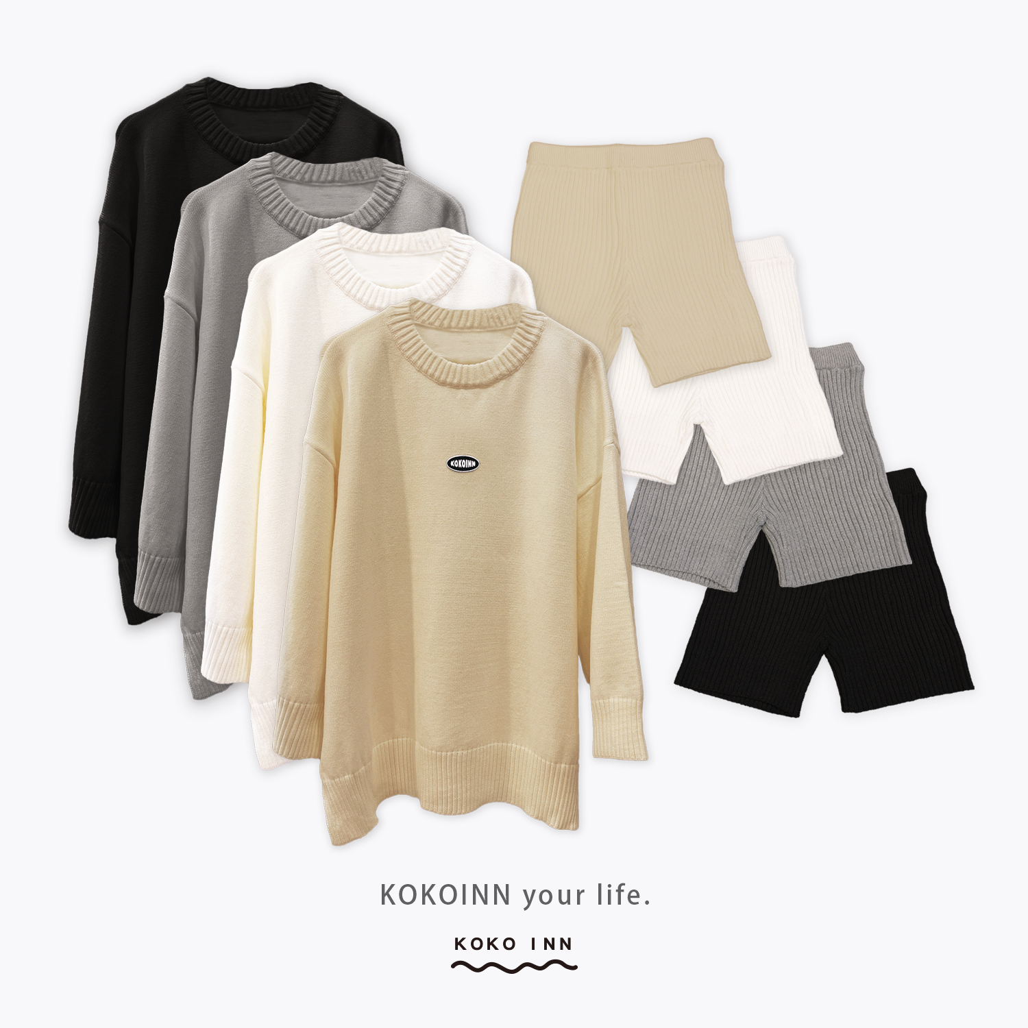 KOKOINN 針織毛衣坑條短褲套裝
