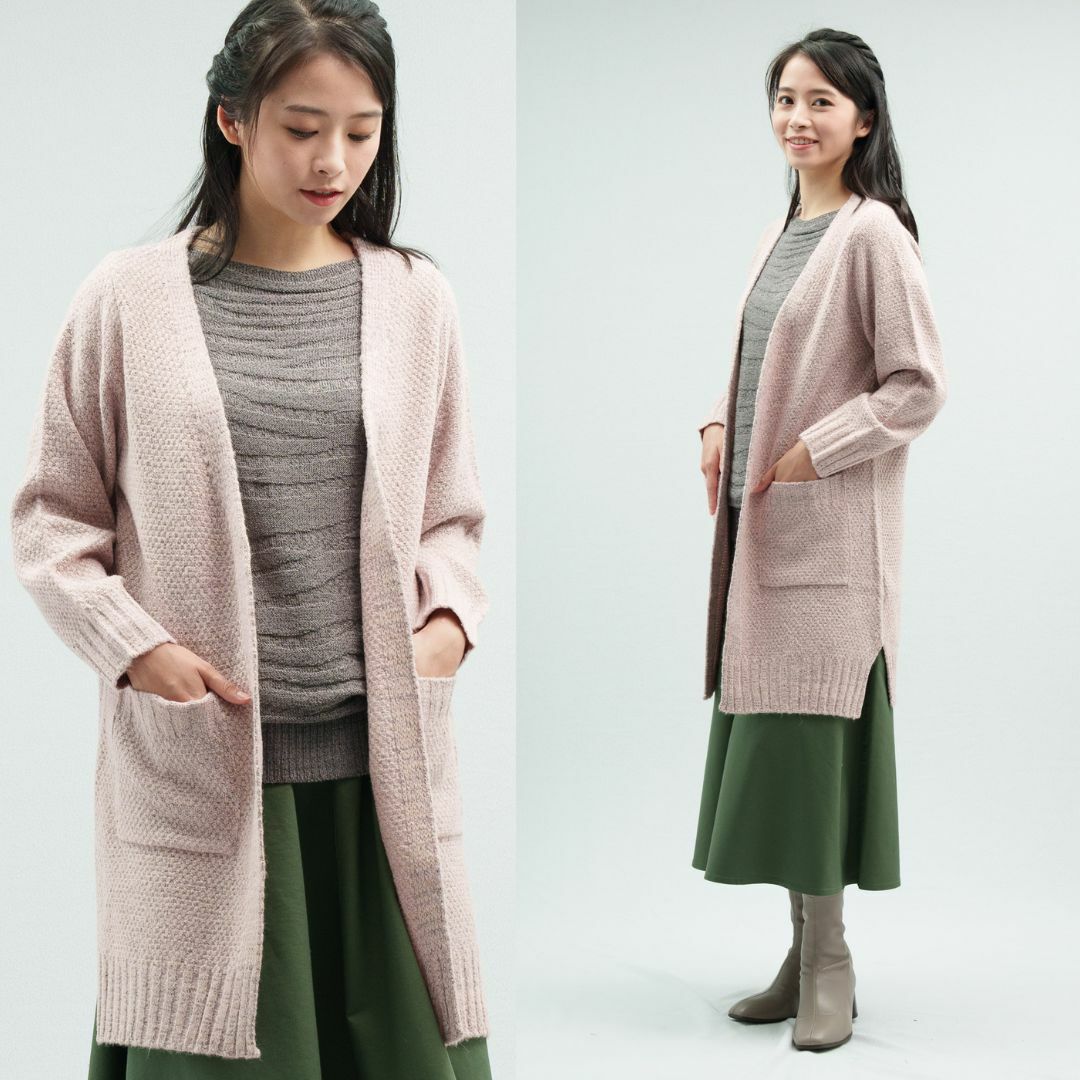 輕刷毛保暖長版針織外套