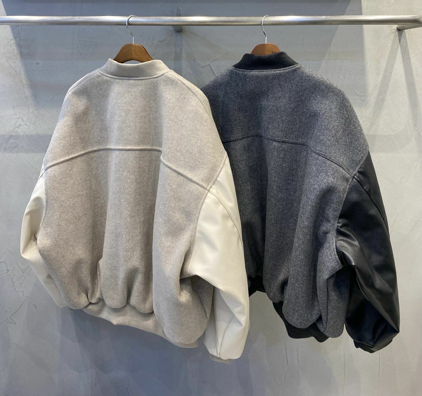 絨面拼皮袖棒球褸(薄夾棉) UNSTANDARD-044JK