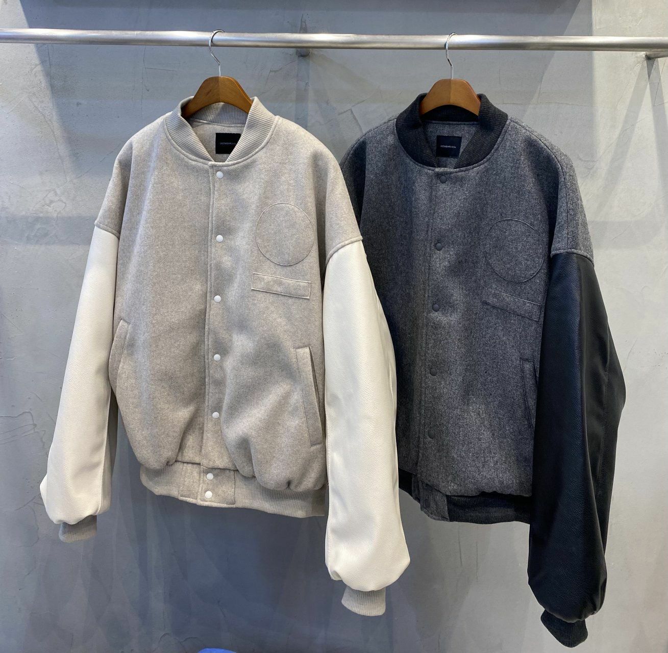 絨面拼皮袖棒球褸(薄夾棉) UNSTANDARD-044JK