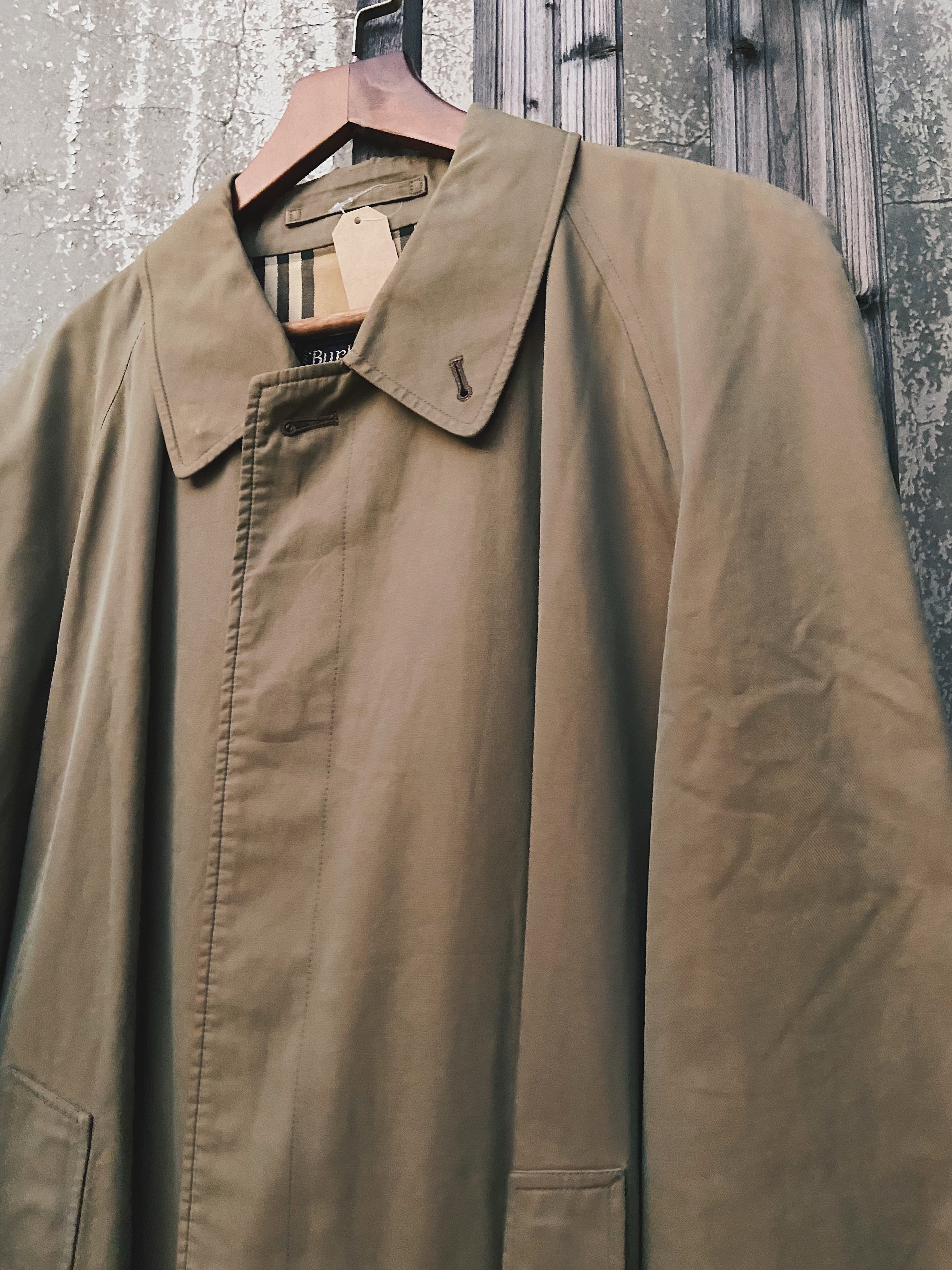 Burberry trench coat/overcoat古著風衣/單排釦大衣-玉虫色經典格紋