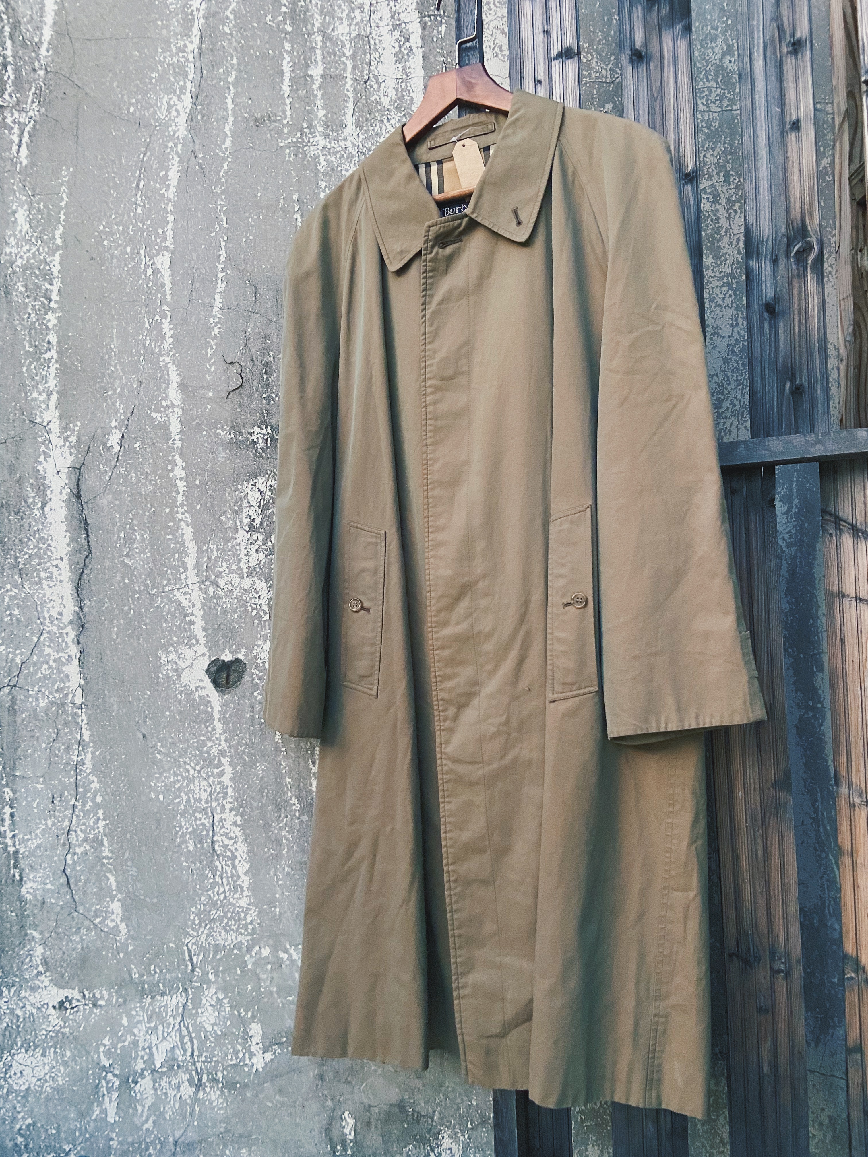 Burberry trench coat/overcoat古著風衣/單排釦大衣-玉虫色經典格紋