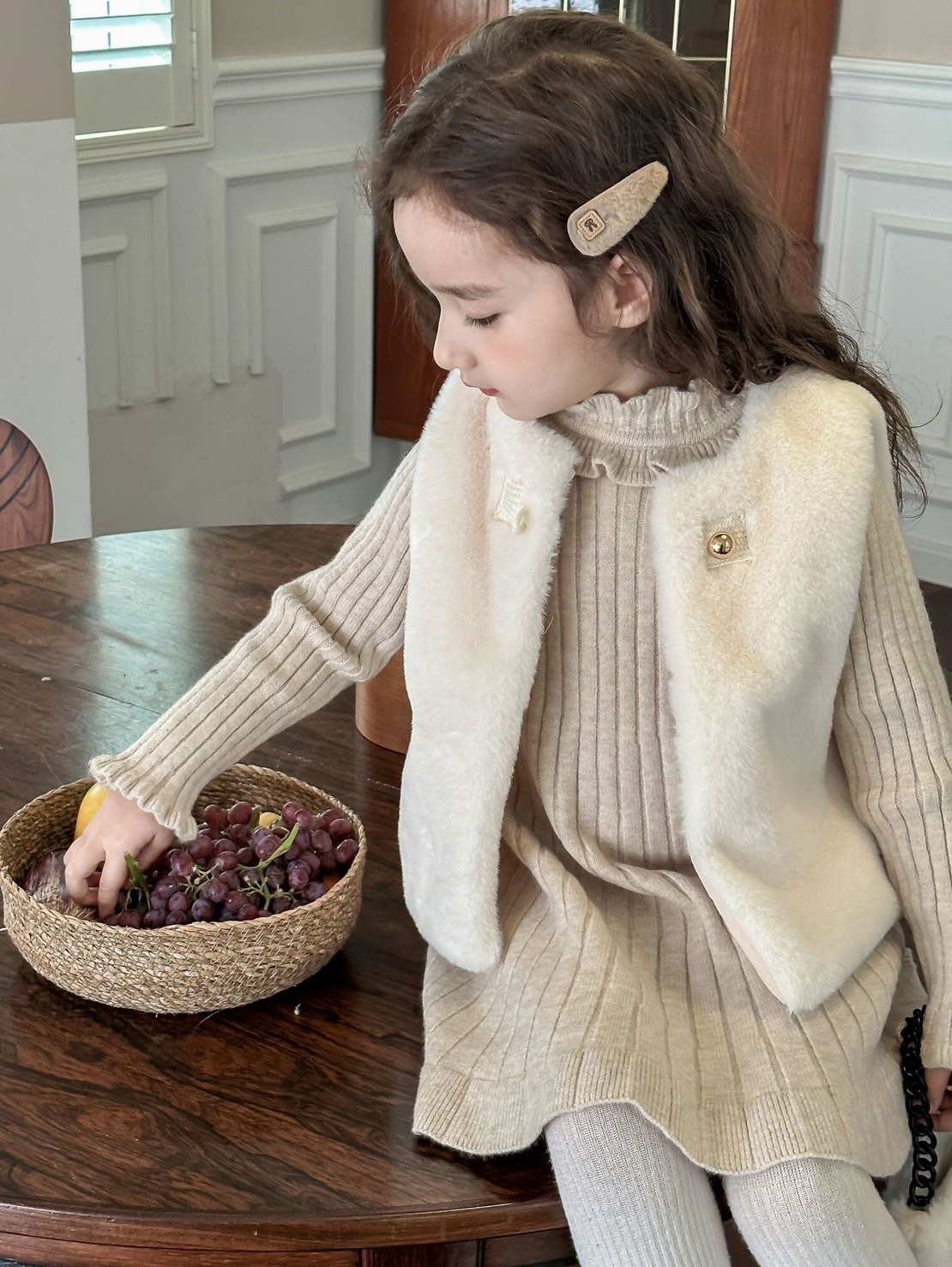 木耳邊針織坑條連衣裙