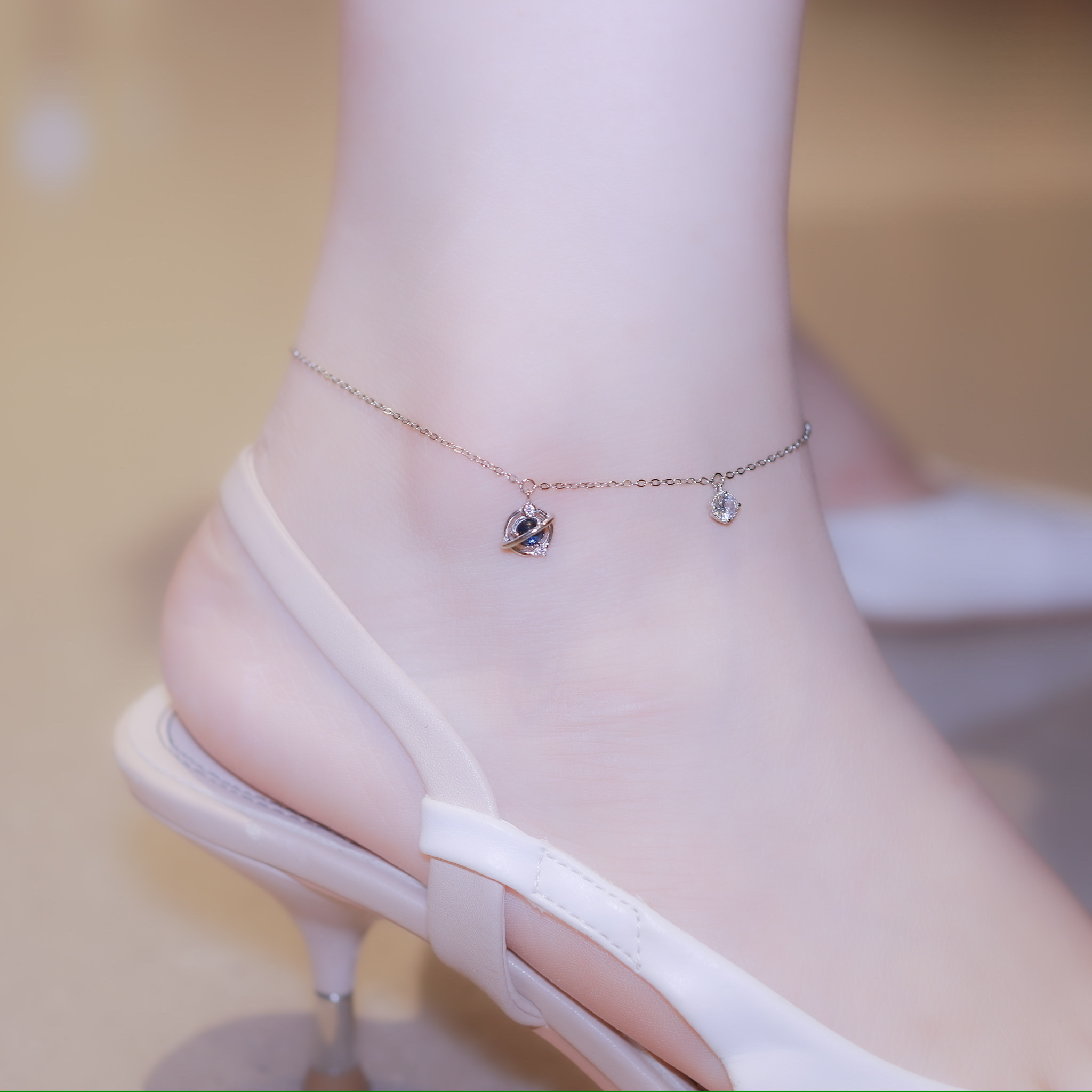 | 925純銀・ 白金 | 湛藍星球腳鏈  | AN0095 |