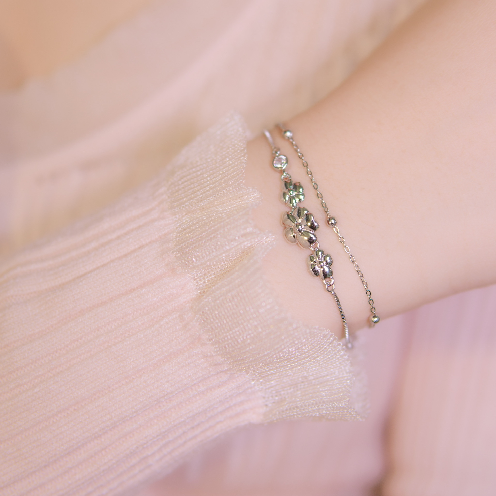 | 925純銀・白金 | 花寓雙層手鏈 | BR0954 |