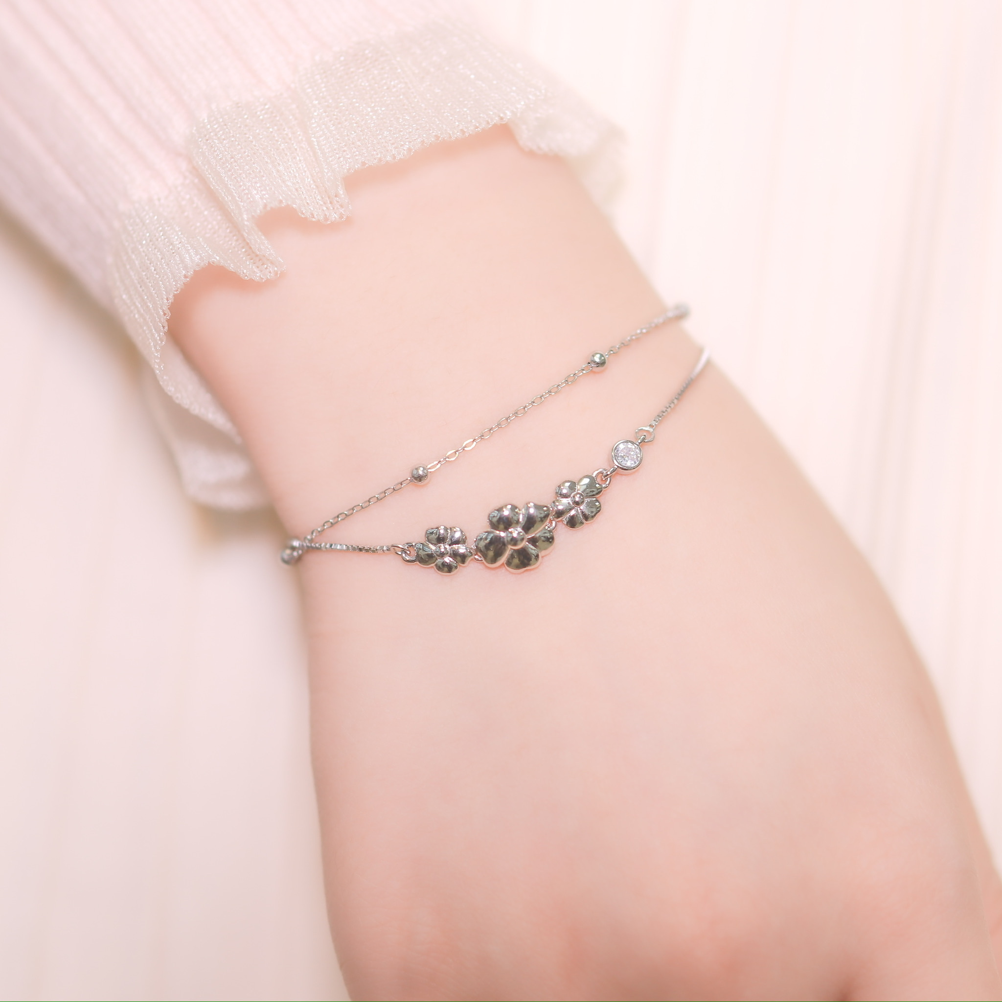 | 925純銀・白金 | 花寓雙層手鏈 | BR0954 |